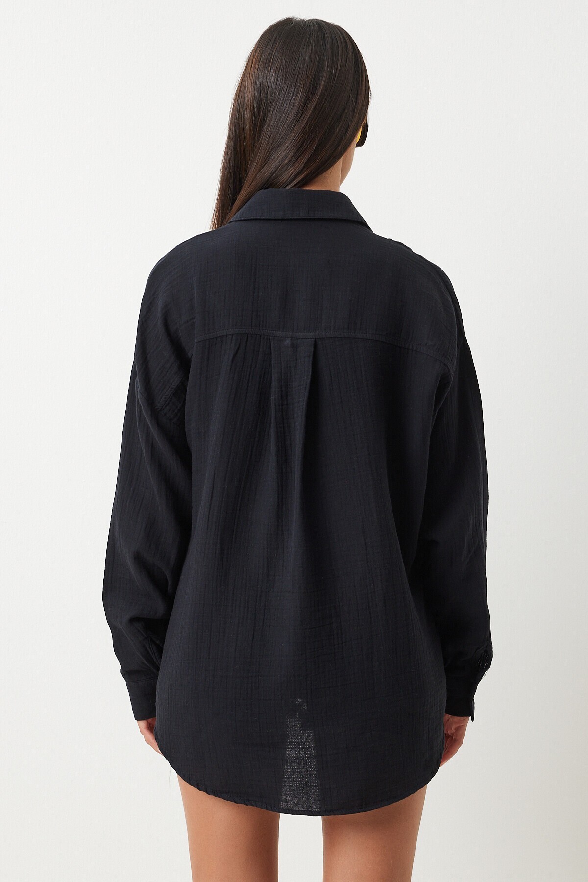 Oversize Basic Müslin Gömlek SİYAH LMX0002