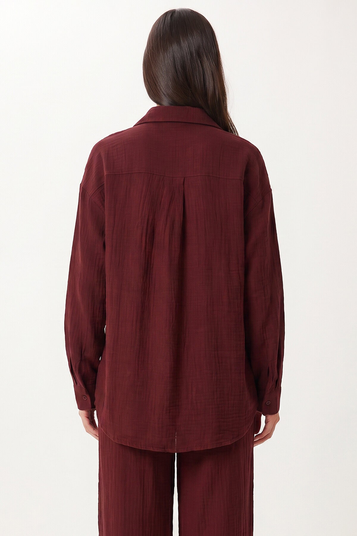 Oversize Müslin Gömlek Pantolon Takım BORDO LSA0014