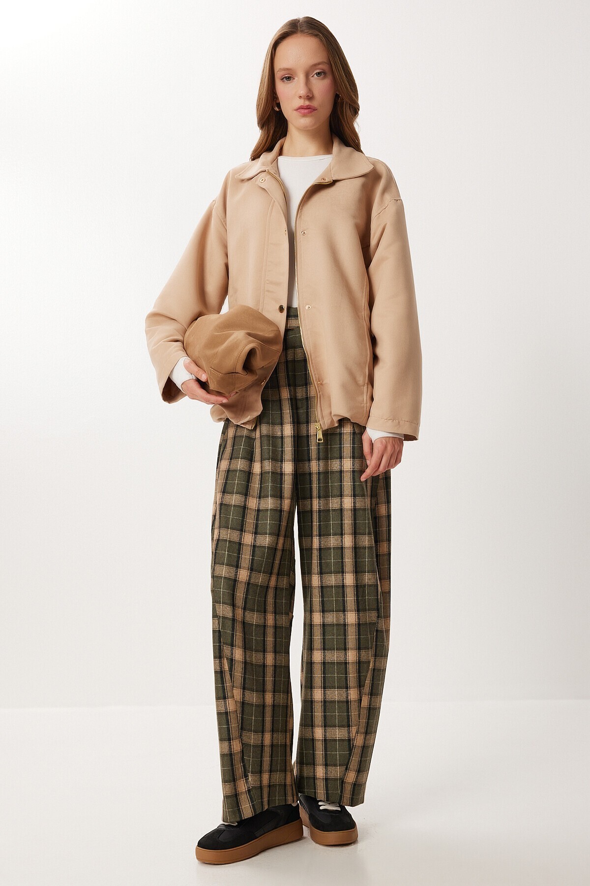 Oversize Suni Süet Bomber Ceket BEJ LAN0081