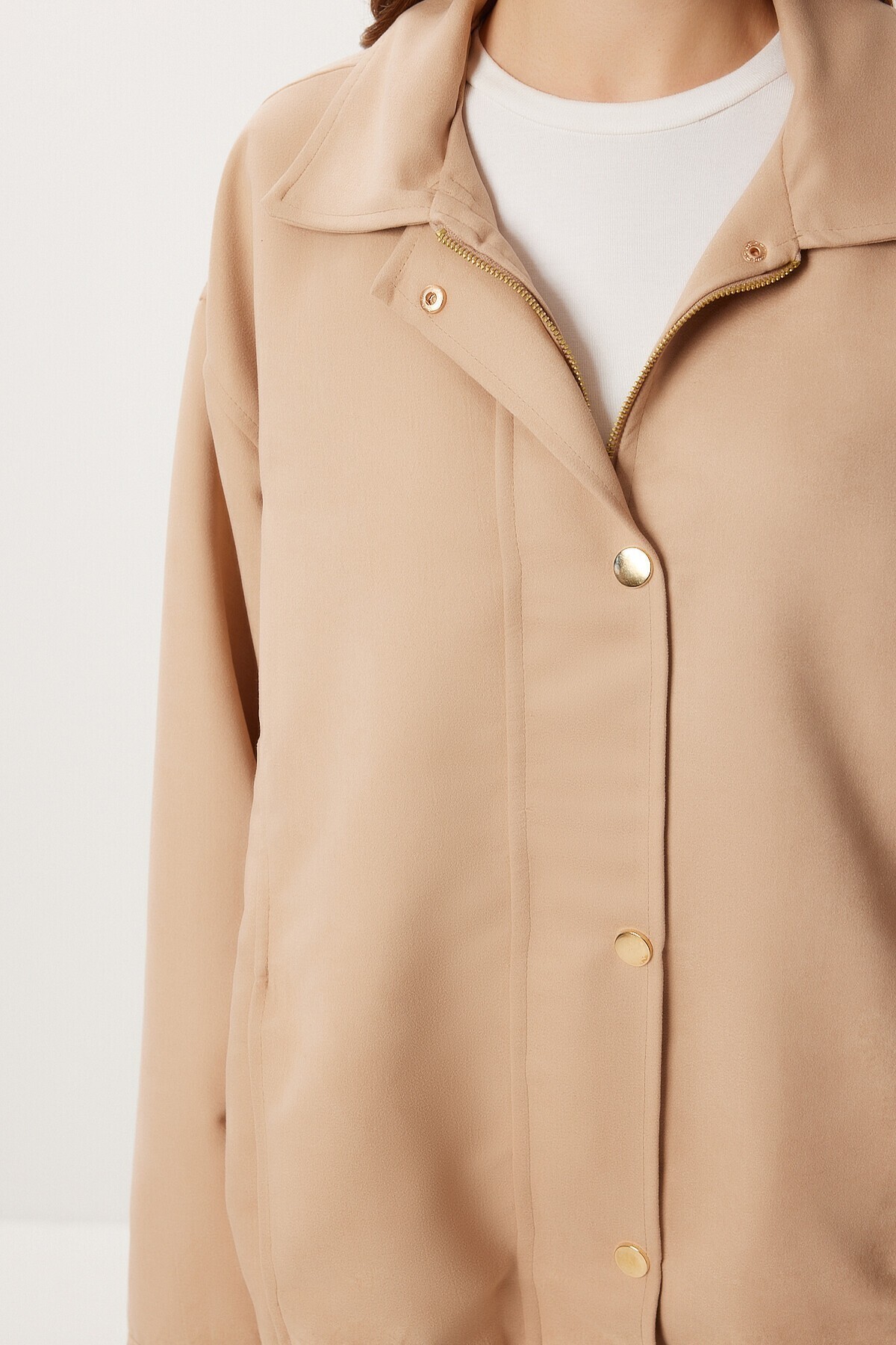 Oversize Suni Süet Bomber Ceket BEJ LAN0081