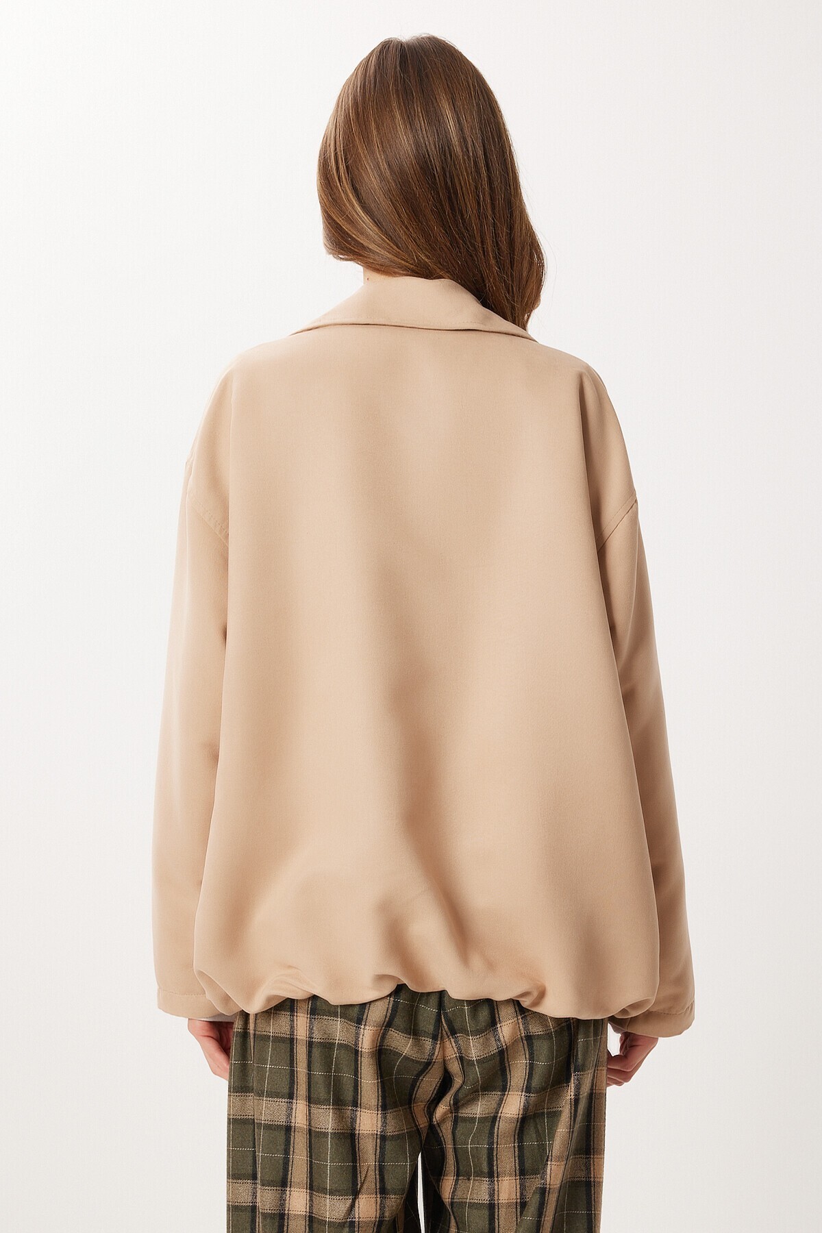 Oversize Suni Süet Bomber Ceket BEJ LAN0081