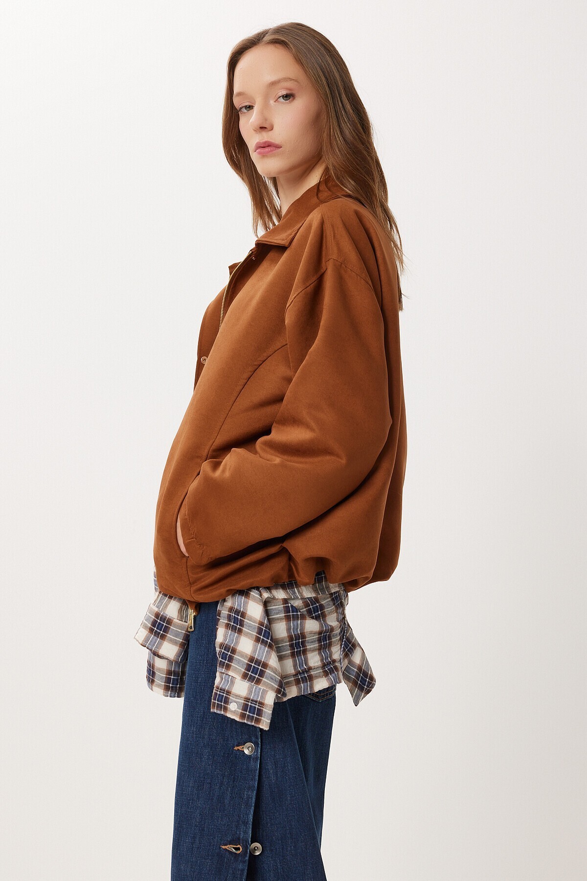 Oversize Suni Süet Bomber Ceket TABA LAN0081