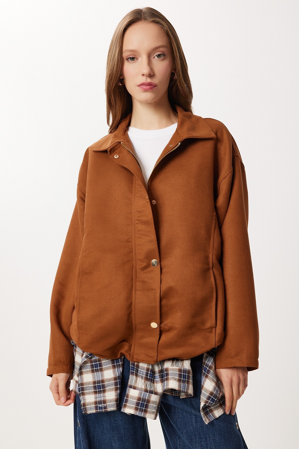 Oversize Suni Süet Bomber Ceket TABA LAN0081