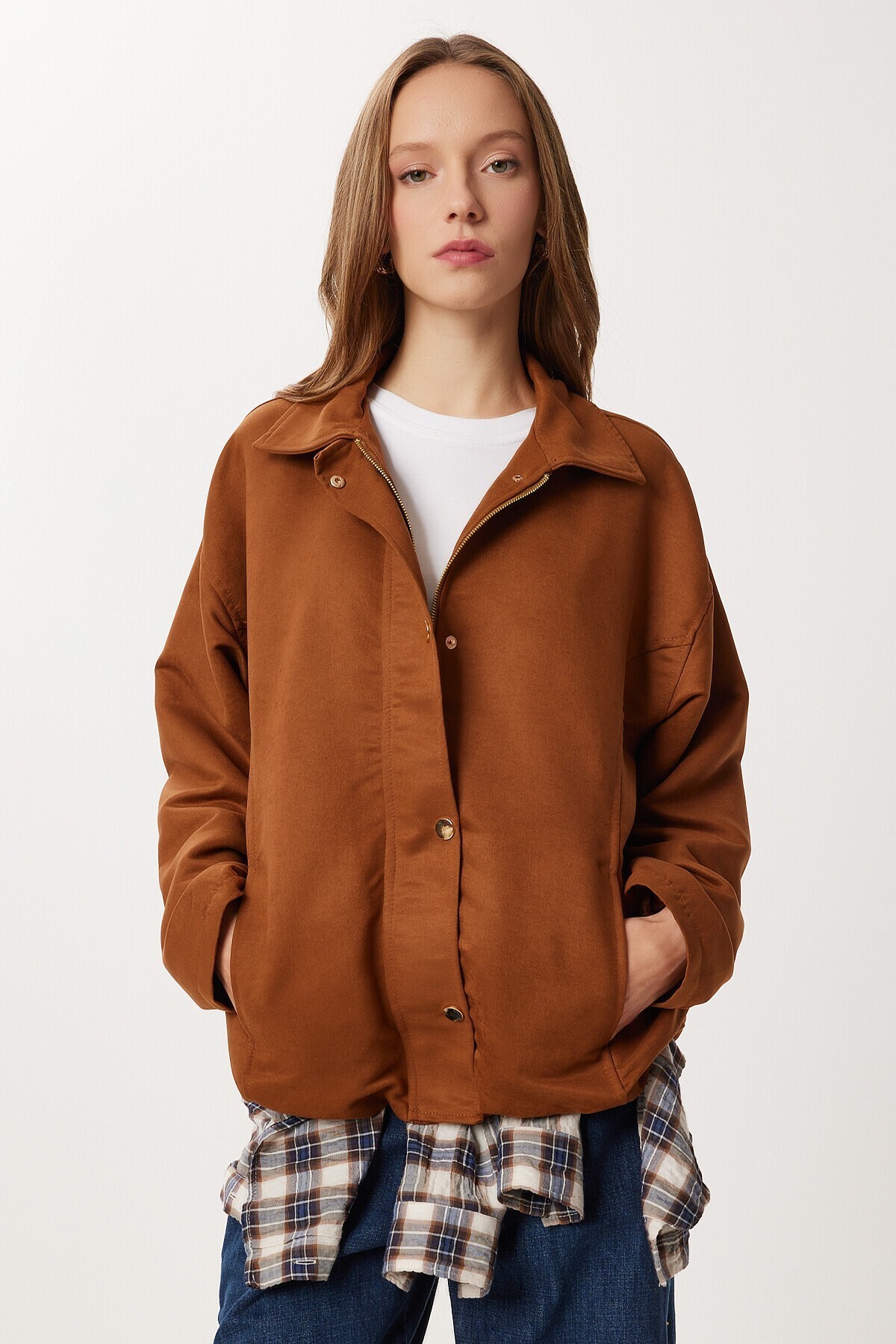 Oversize Suni Süet Bomber Ceket TABA LAN0081
