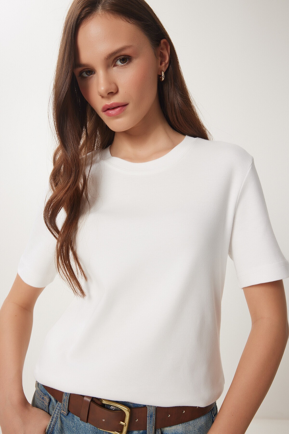 Pamuklu Basic Örme T-shirt BEYAZ LAG0001