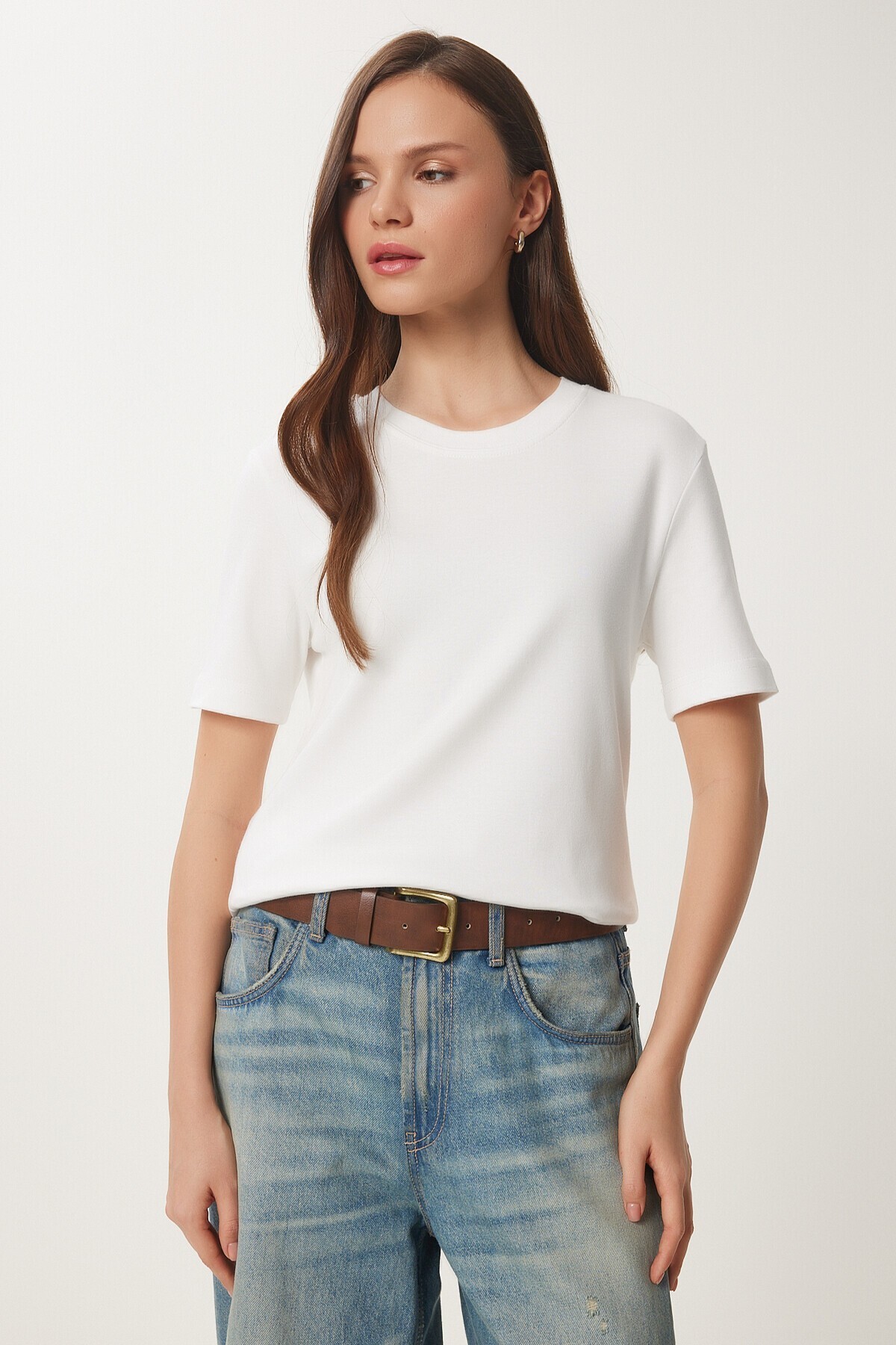 Pamuklu Basic Örme T-shirt BEYAZ LAG0001