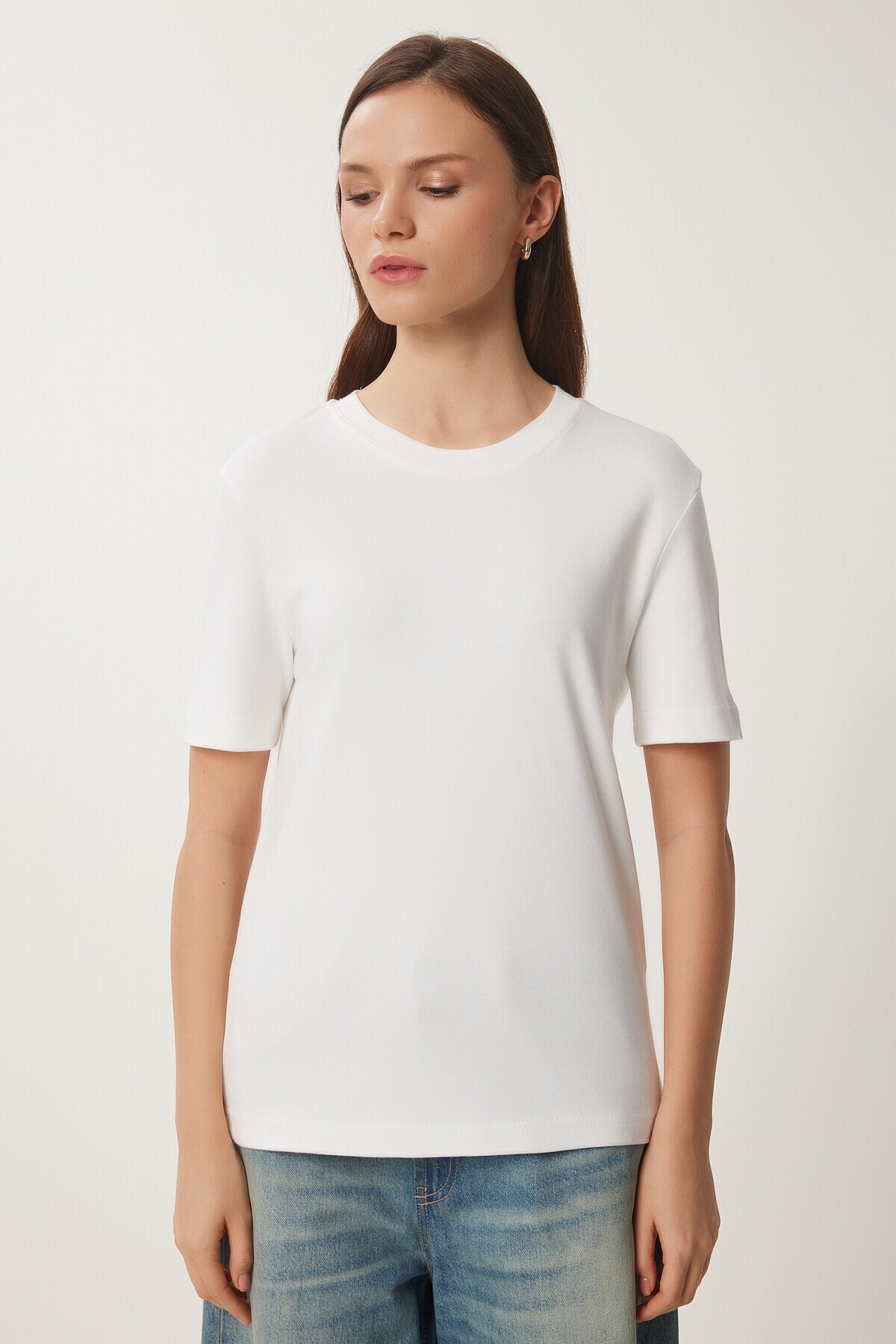 Pamuklu Basic Örme T-shirt BEYAZ LAG0001