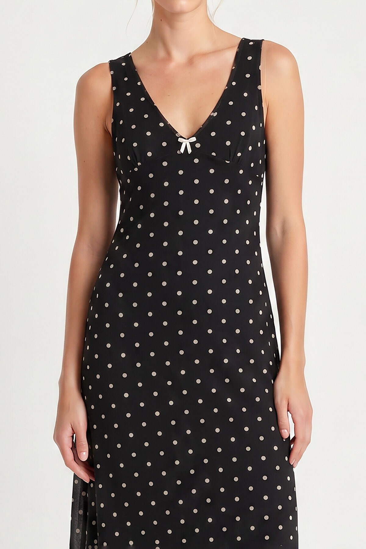 Puantiye Desenli Yazlık Tül Elbise SİYAH LZV0078