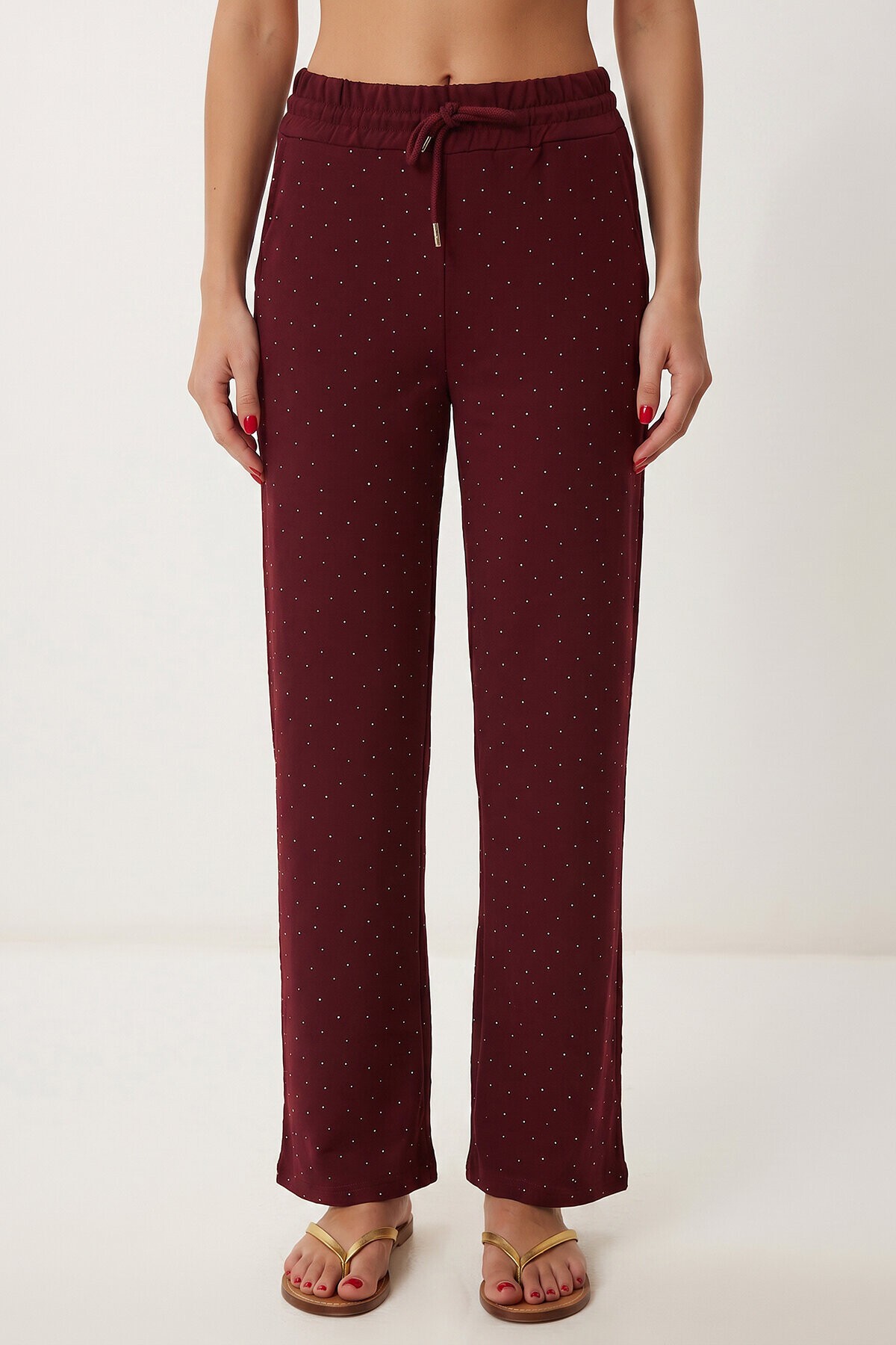 Taş Detaylı Örme Alt-Üst Takım BORDO LZV0068