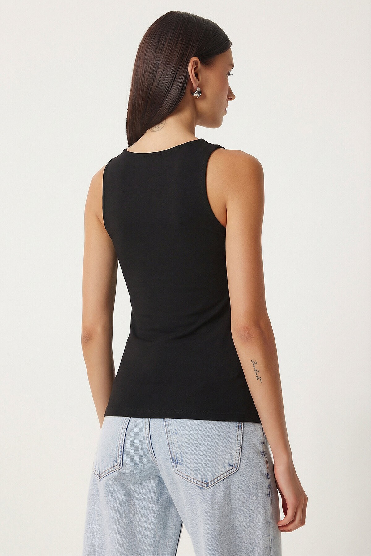 U Yaka Basic Örme Bluz SİYAH LRN0055