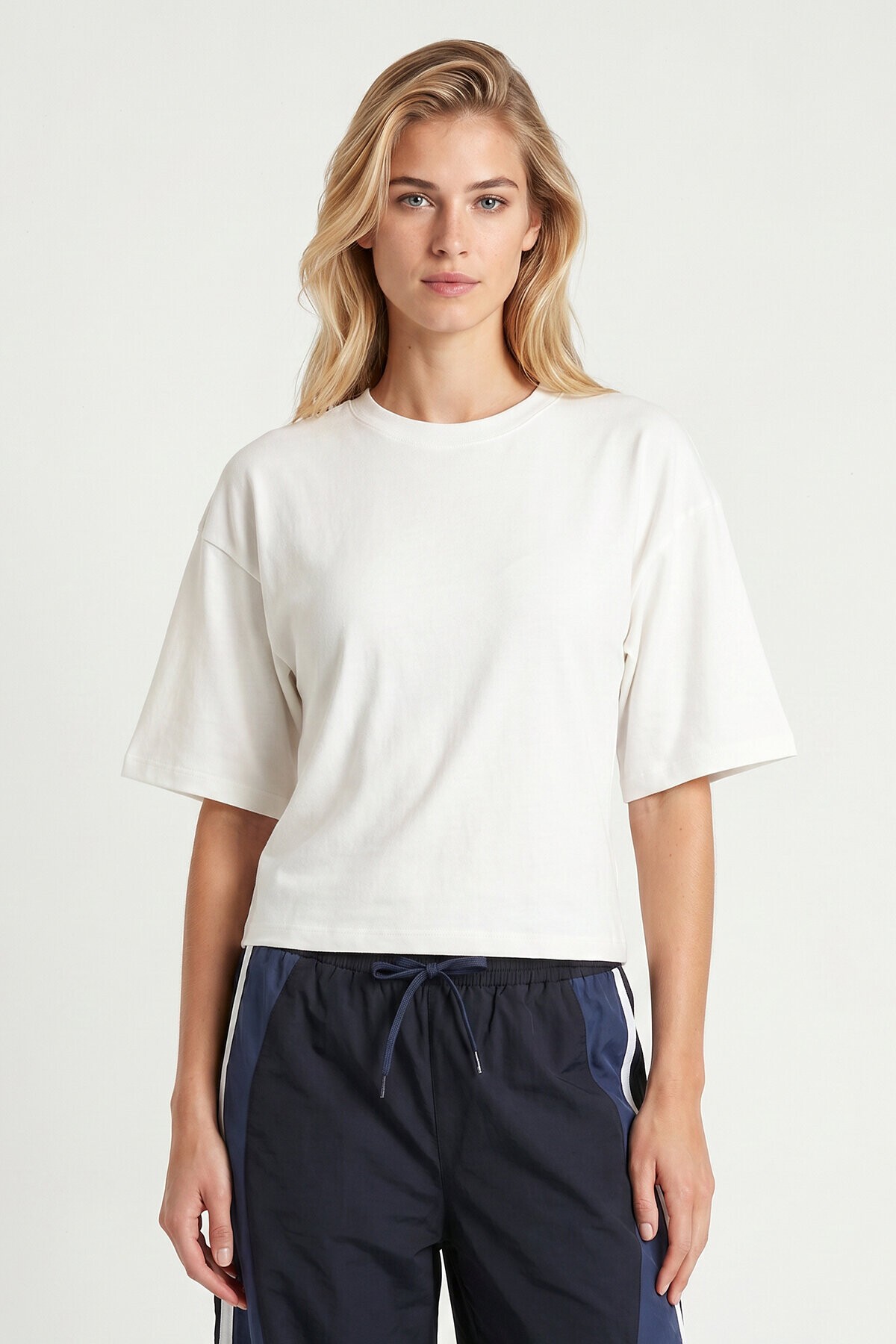 Yarasa Kollu Basic Modal T-shirt EKRU LUB0357