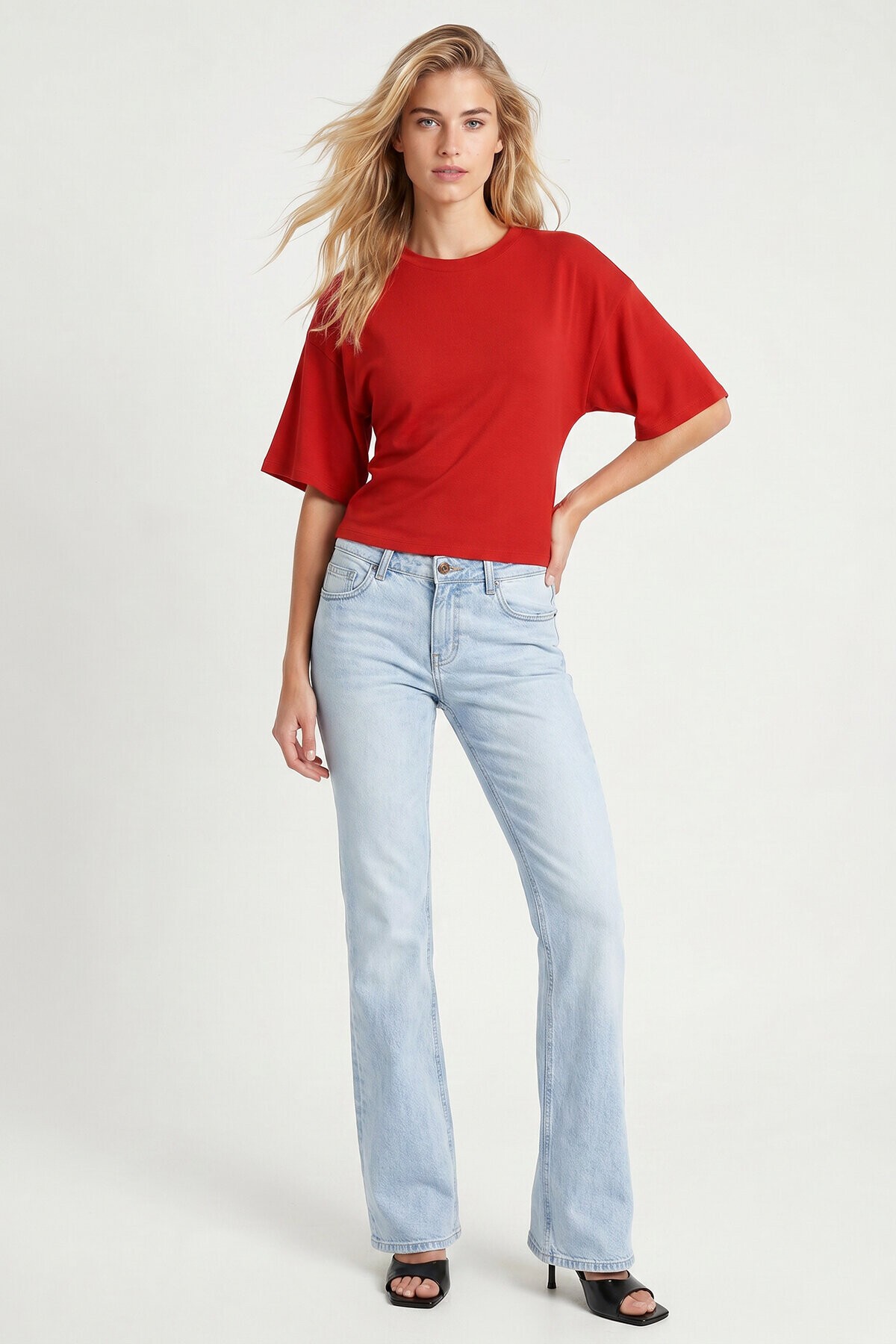 Yarasa Kollu Basic Modal T-shirt KIRMIZI LUB0357