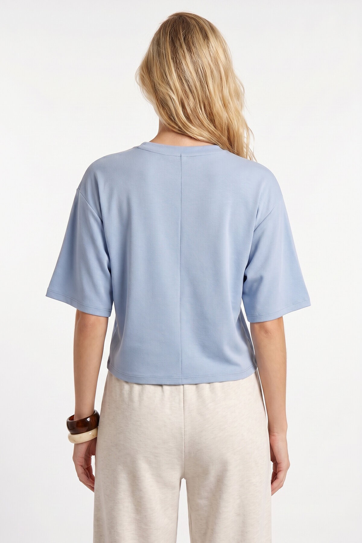 Yarasa Kollu Basic Modal T-shirt MAVİ LUB0357
