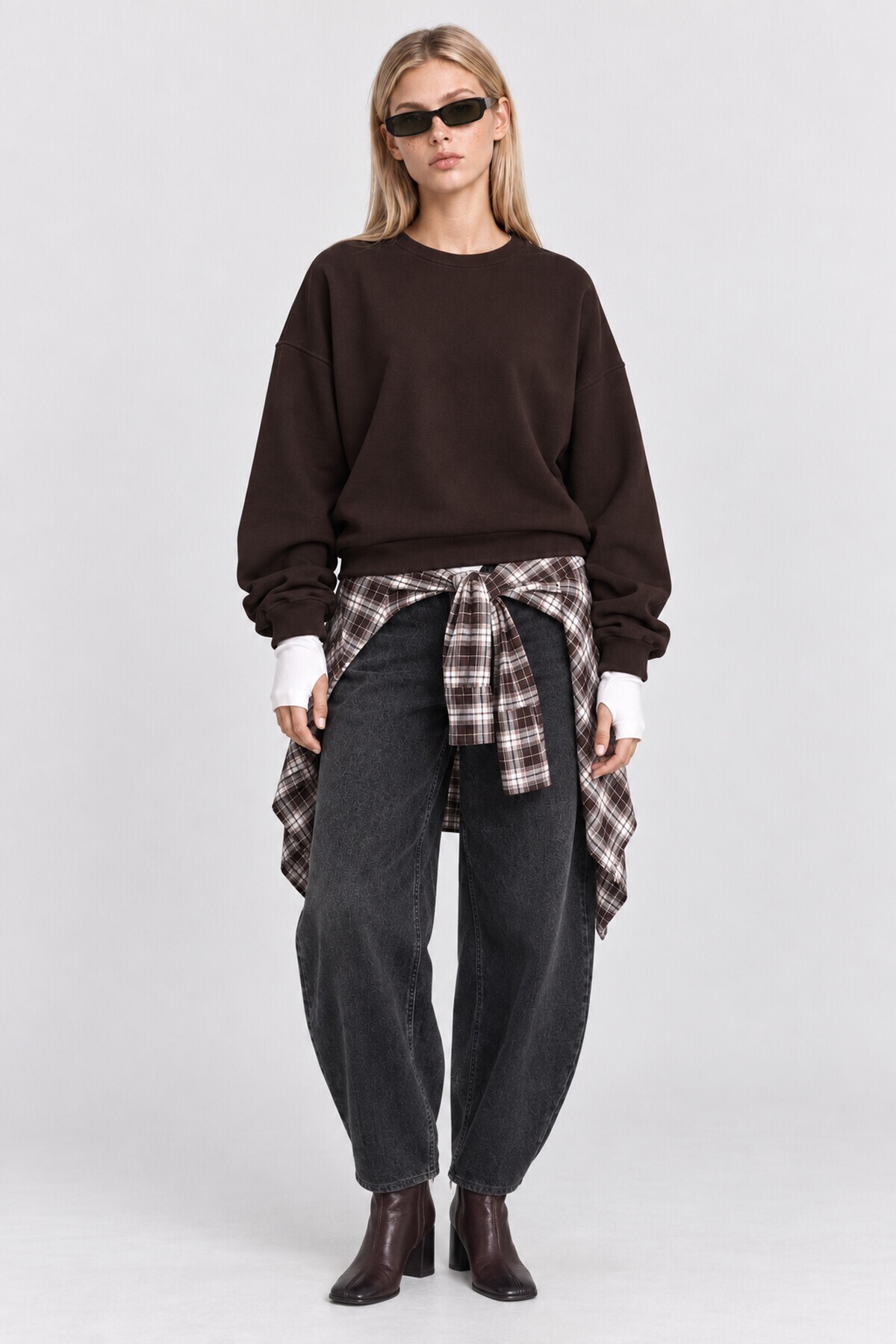 Basic Mevsimlik Modal Sweatshirt ACI KAHVE LEN0026