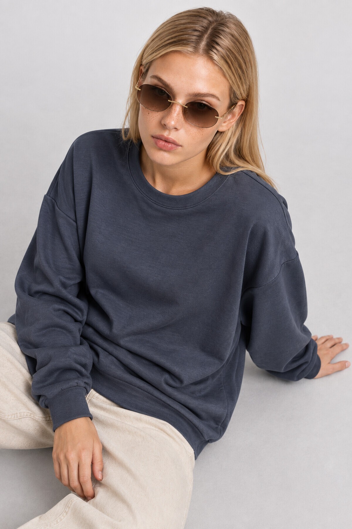 Basic Mevsimlik Modal Sweatshirt FÜME LEN0026