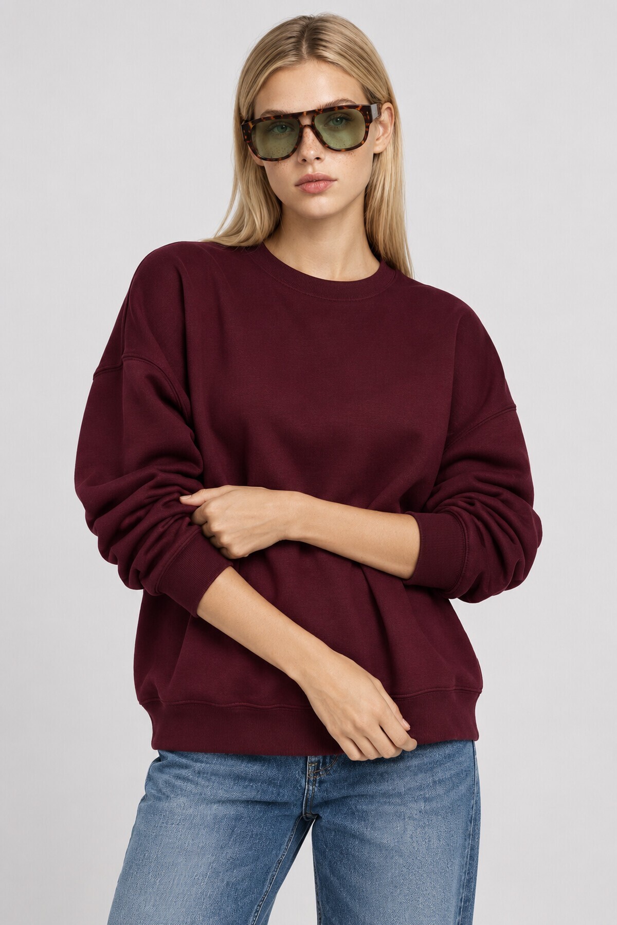 Basic Mevsimlik Modal Sweatshirt MÜRDÜM LEN0026