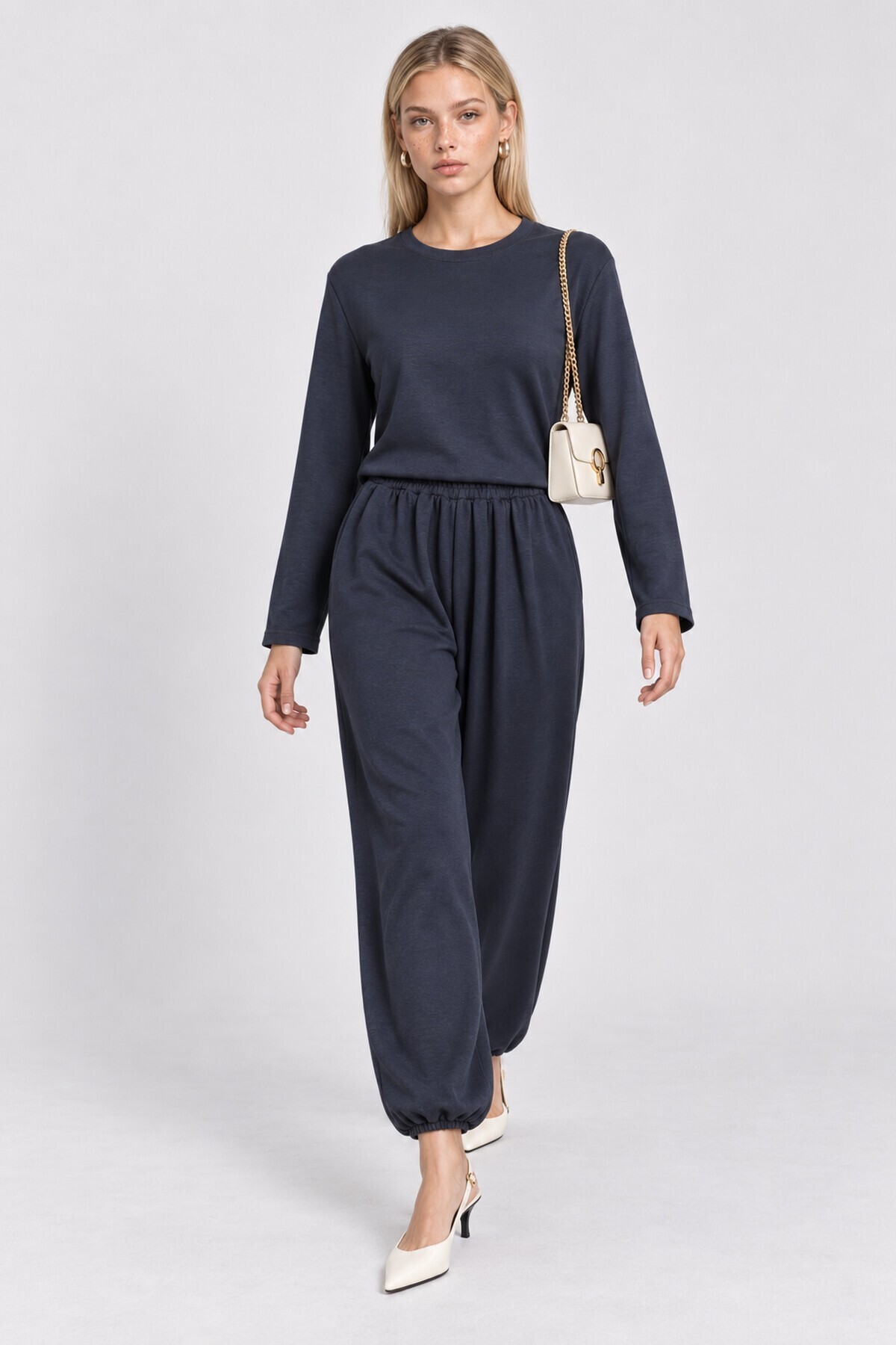 Beli Şallı Modal Bluz Pantolon Takım FÜME LBY0073