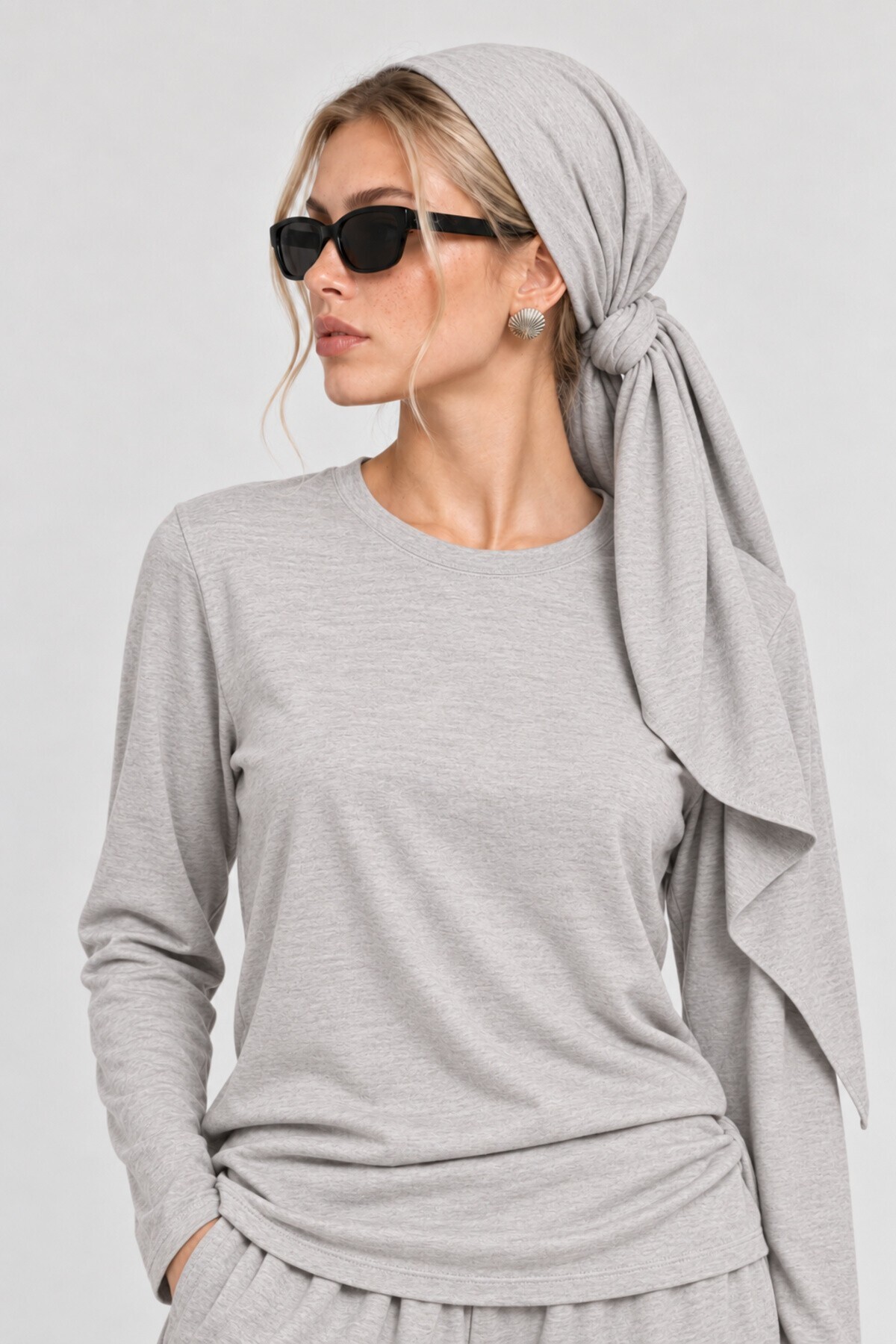 Beli Şallı Modal Bluz Pantolon Takım GRİ MELANJ LBY0073