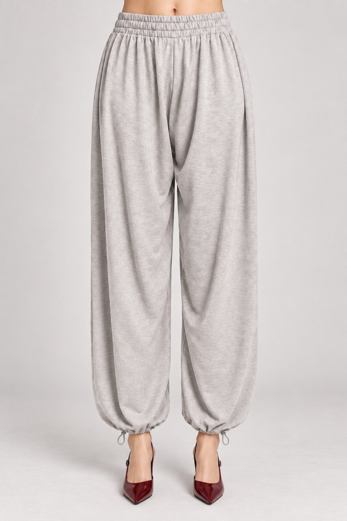 Beli Şallı Modal Bluz Pantolon Takım GRİ MELANJ LBY0073