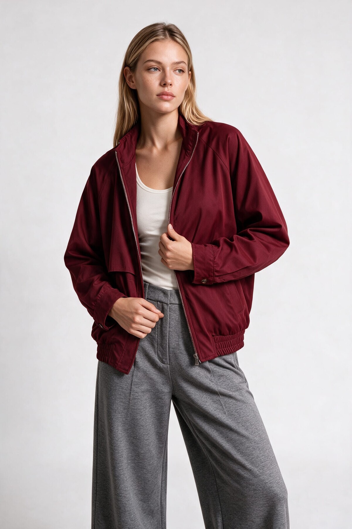 Dik Yaka Oversize Bomber Ceket BORDO LGX0018