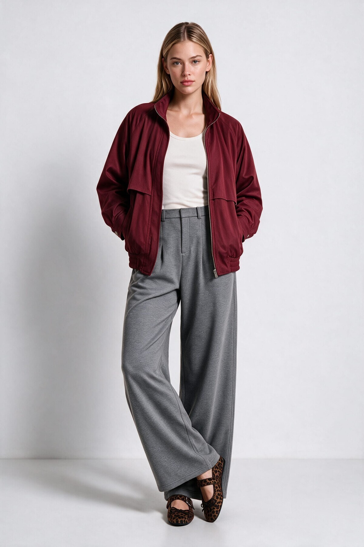 Dik Yaka Oversize Bomber Ceket BORDO LGX0018