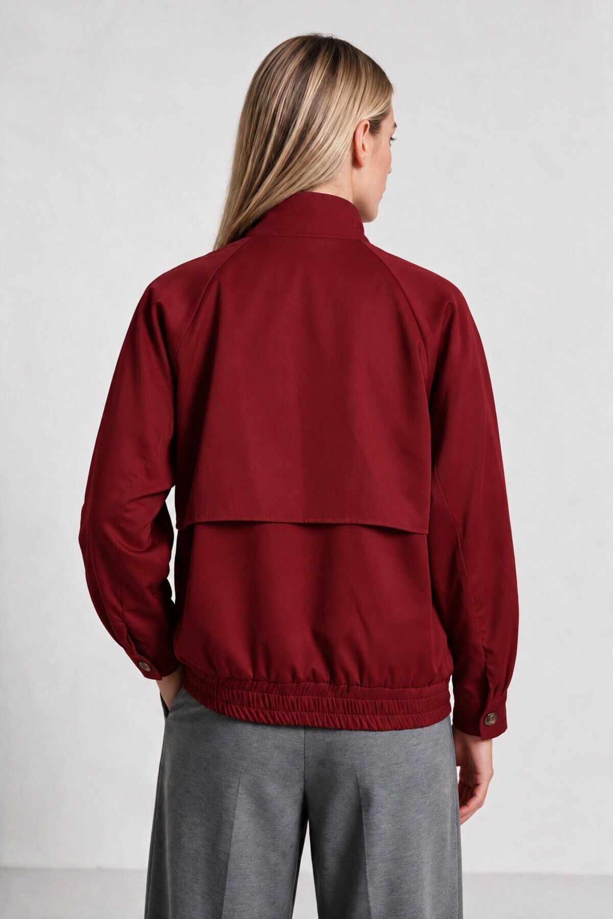 Dik Yaka Oversize Bomber Ceket BORDO LGX0018