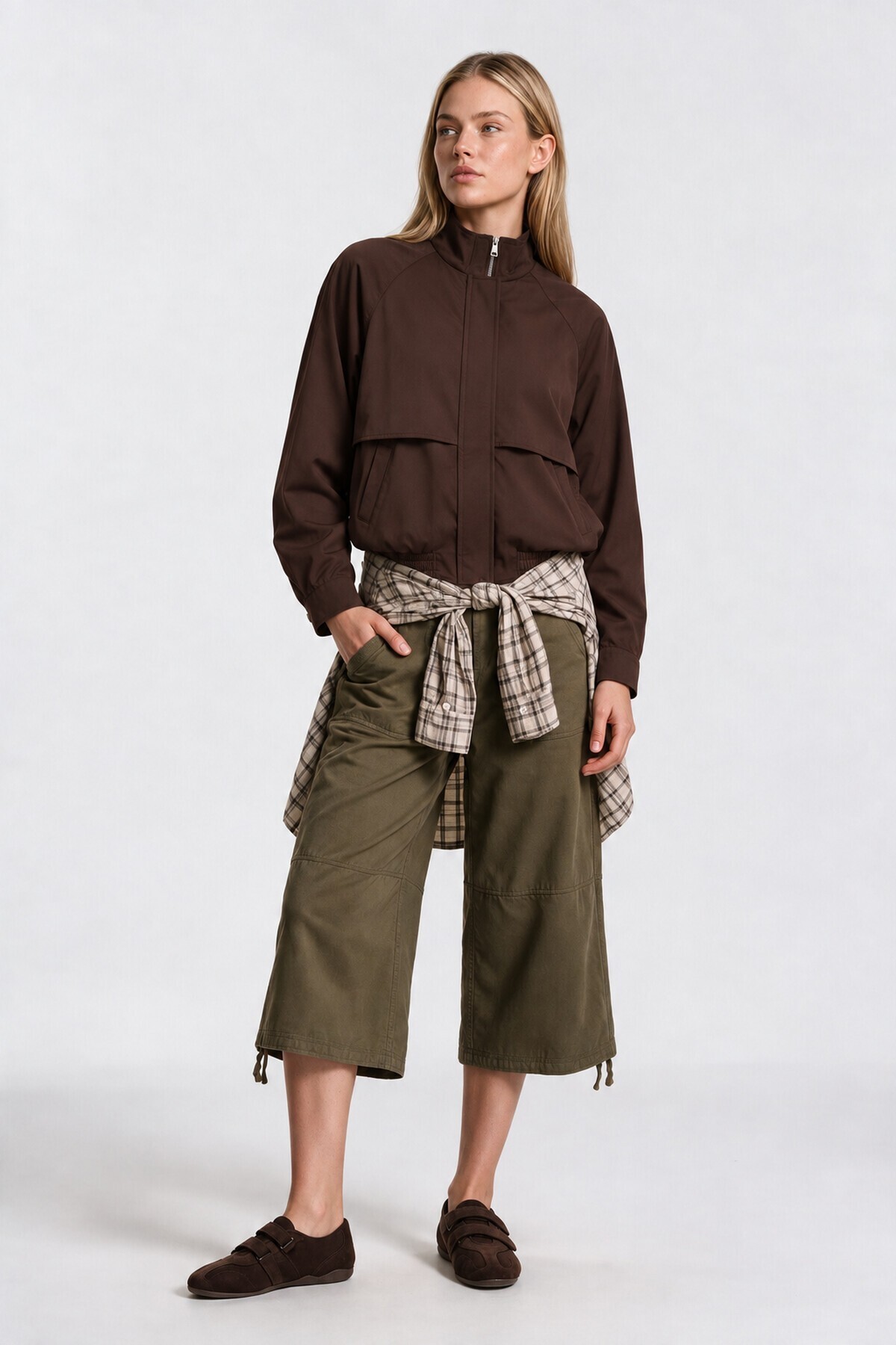 Dik Yaka Oversize Bomber Ceket KAHVERENGİ LGX0018