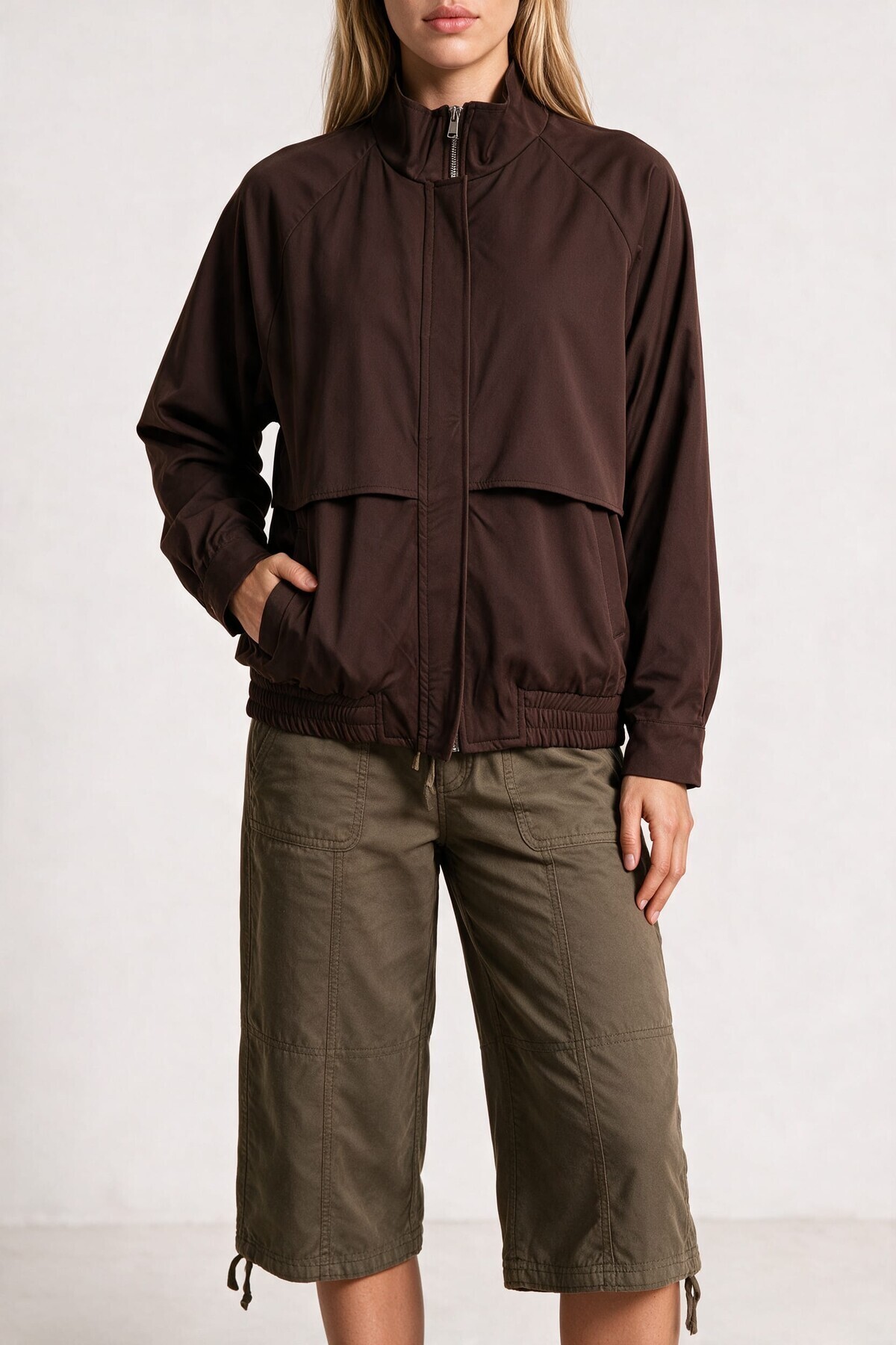 Dik Yaka Oversize Bomber Ceket KAHVERENGİ LGX0018