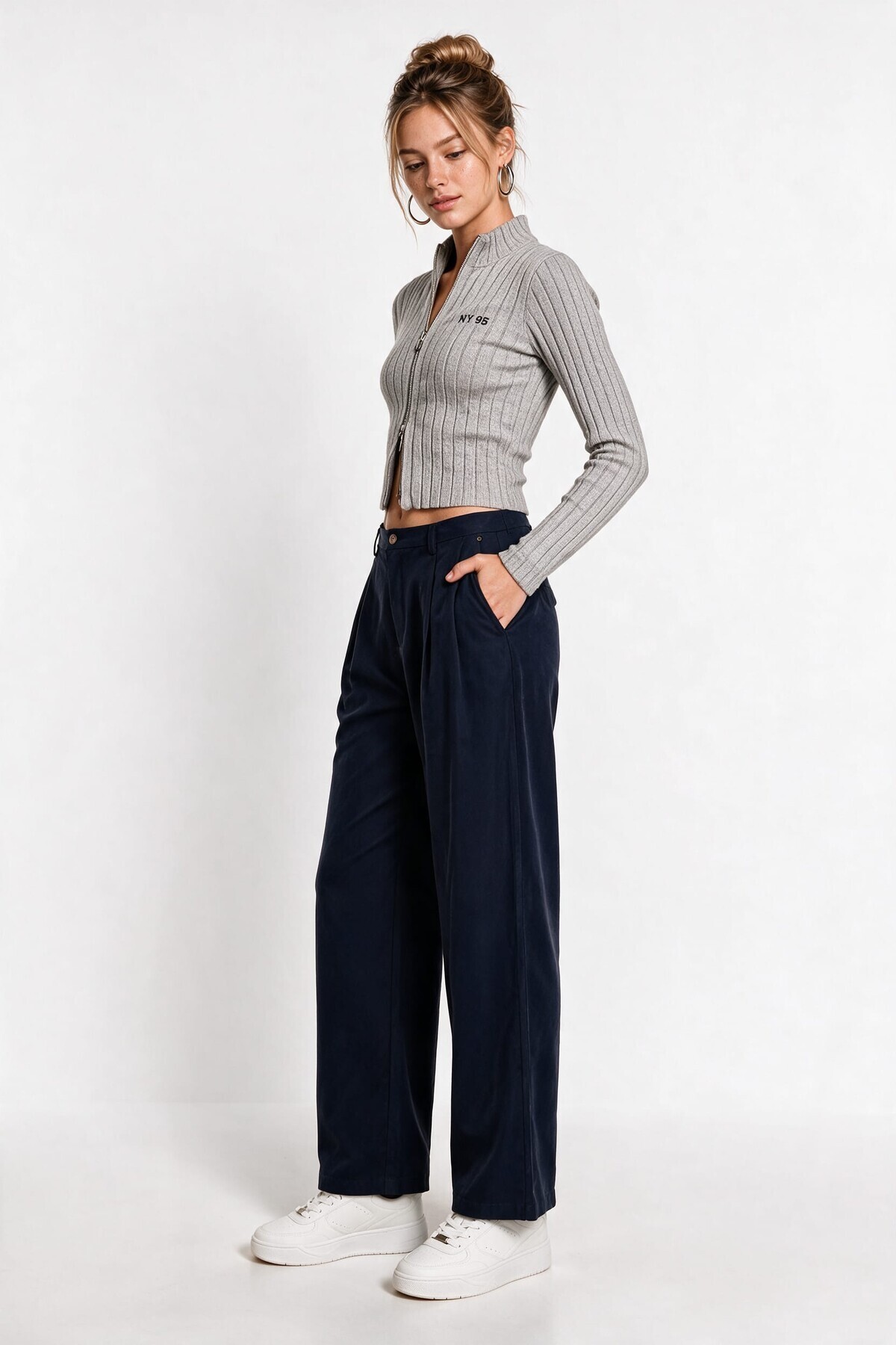 Gömlek Bağlama Detaylı Tencel Pantolon LACİVERT LBY0074