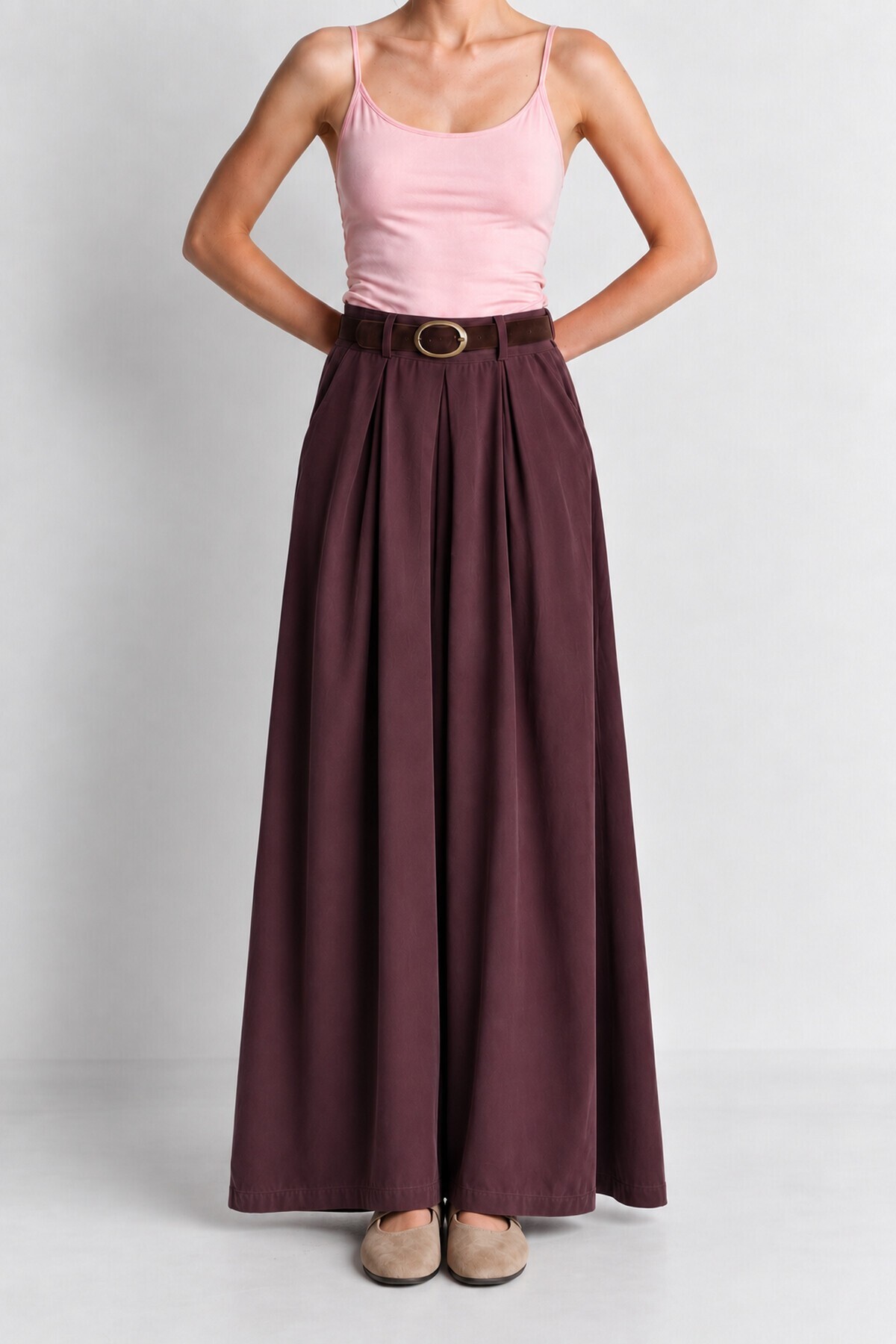 Kemerli Gabardin Etek Pantolon MÜRDÜM LBY0072