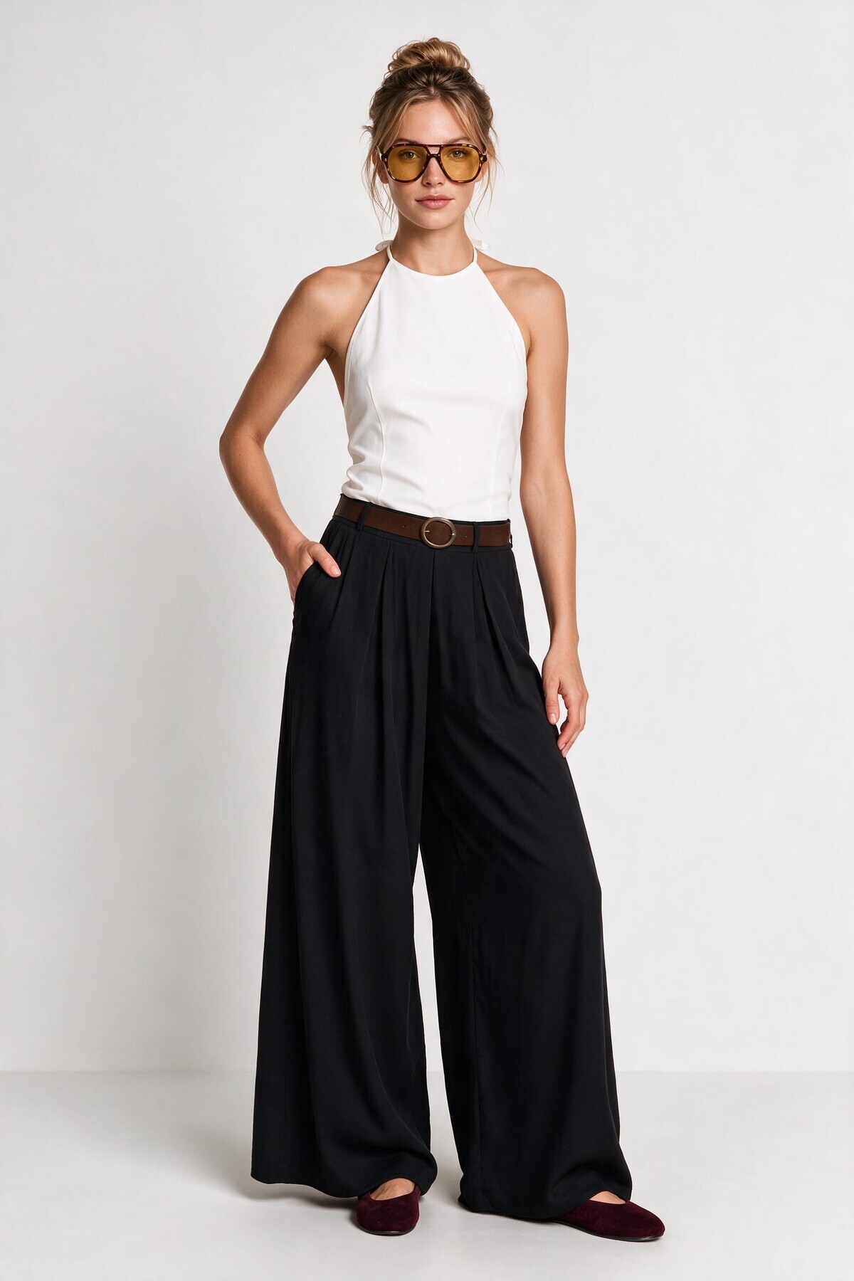Kemerli Gabardin Etek Pantolon SİYAH LBY0072