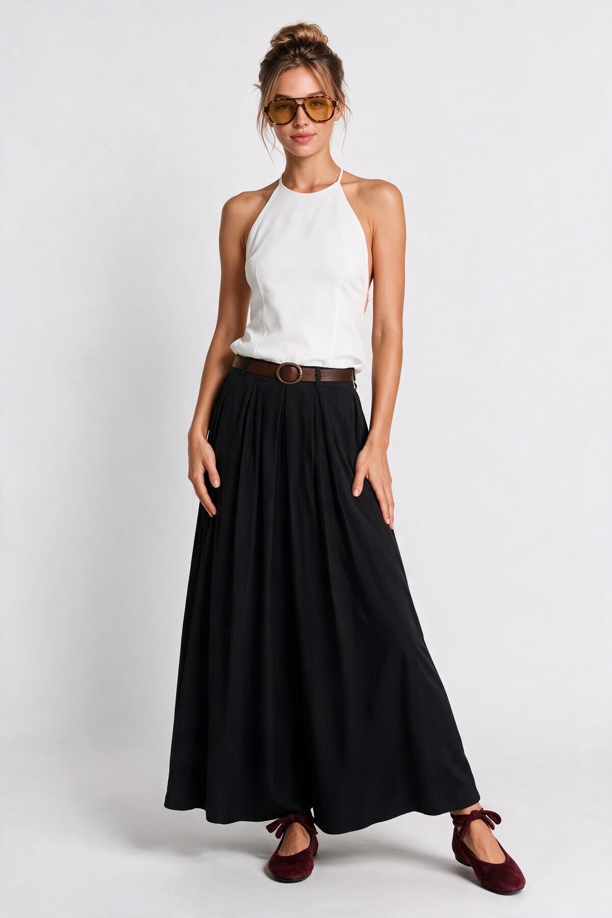 Kemerli Gabardin Etek Pantolon SİYAH LBY0072