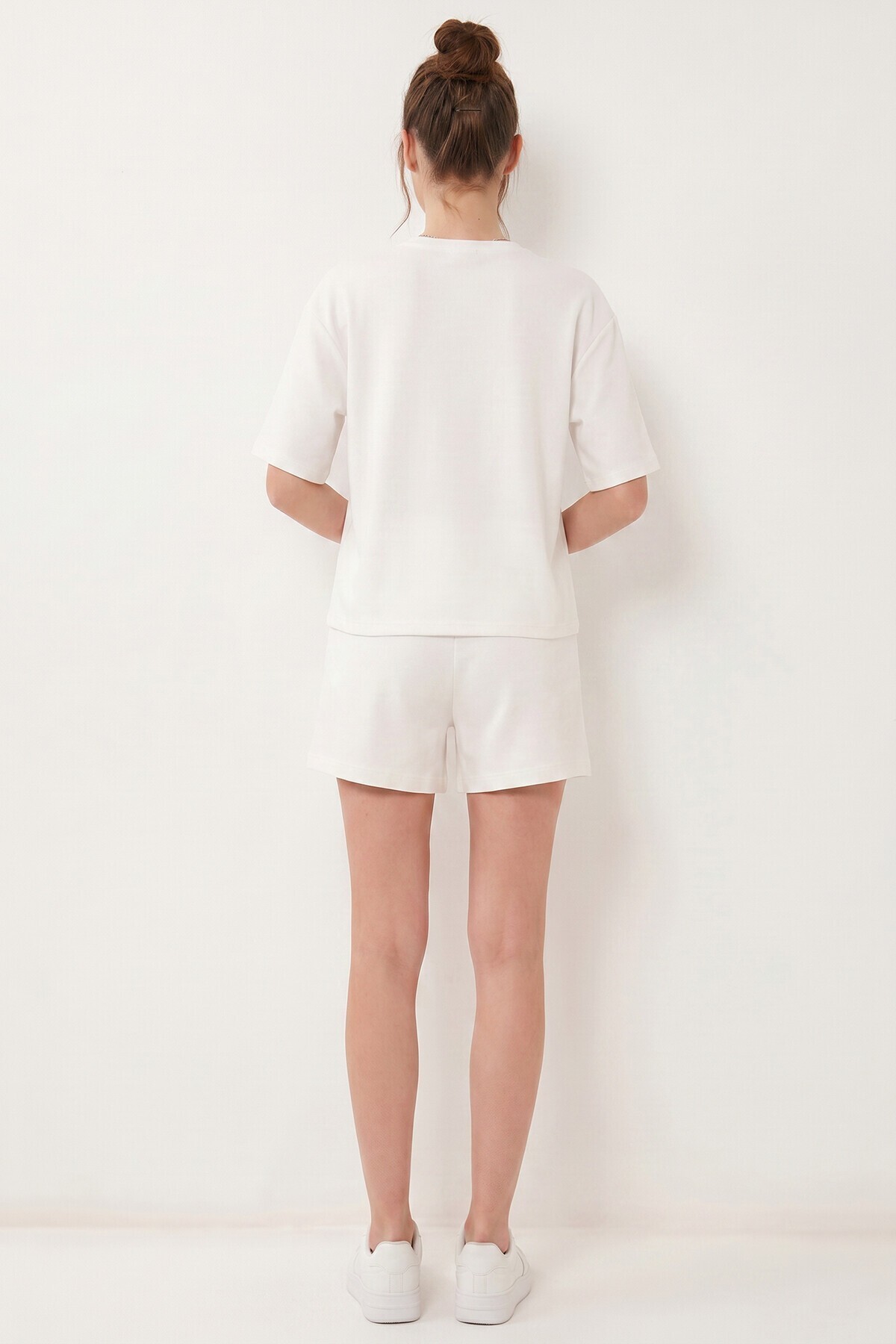 Modal Oversize T-shirt Şort Takım EKRU LUB0379