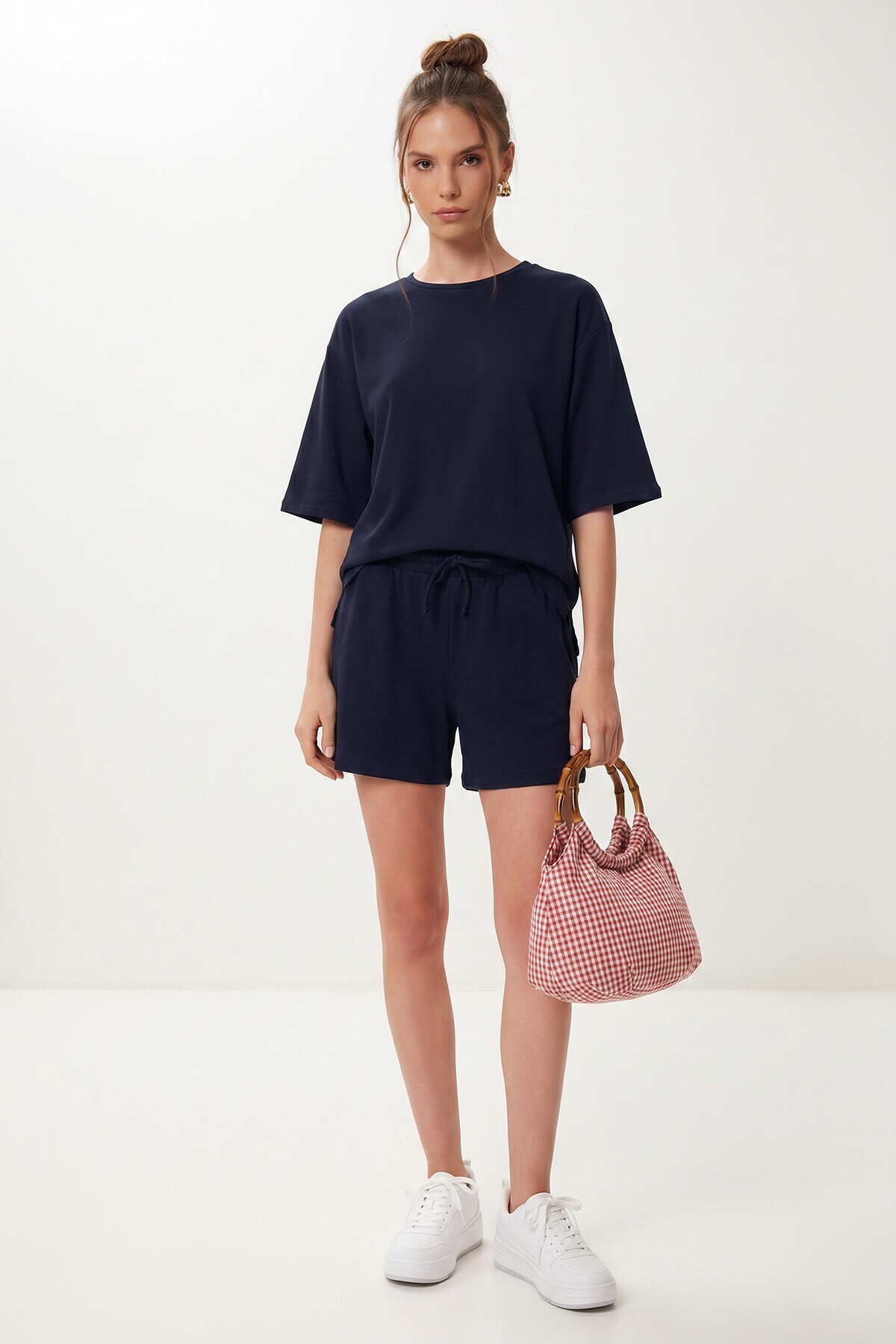 Modal Oversize T-shirt Şort Takım LACİVERT LUB0379