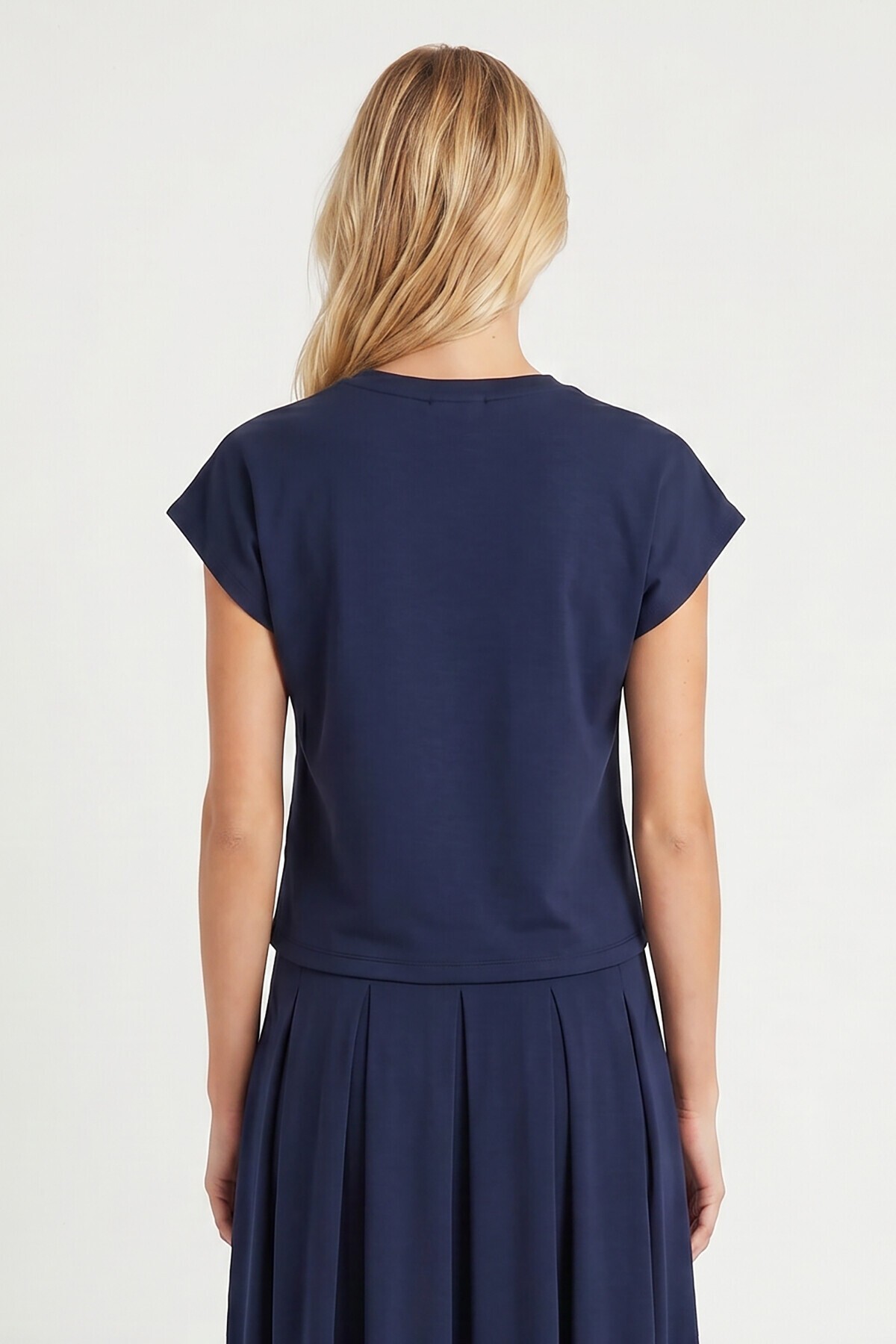 Modal Vatkalı T-shirt Etek Takım LACİVERT LNT0041