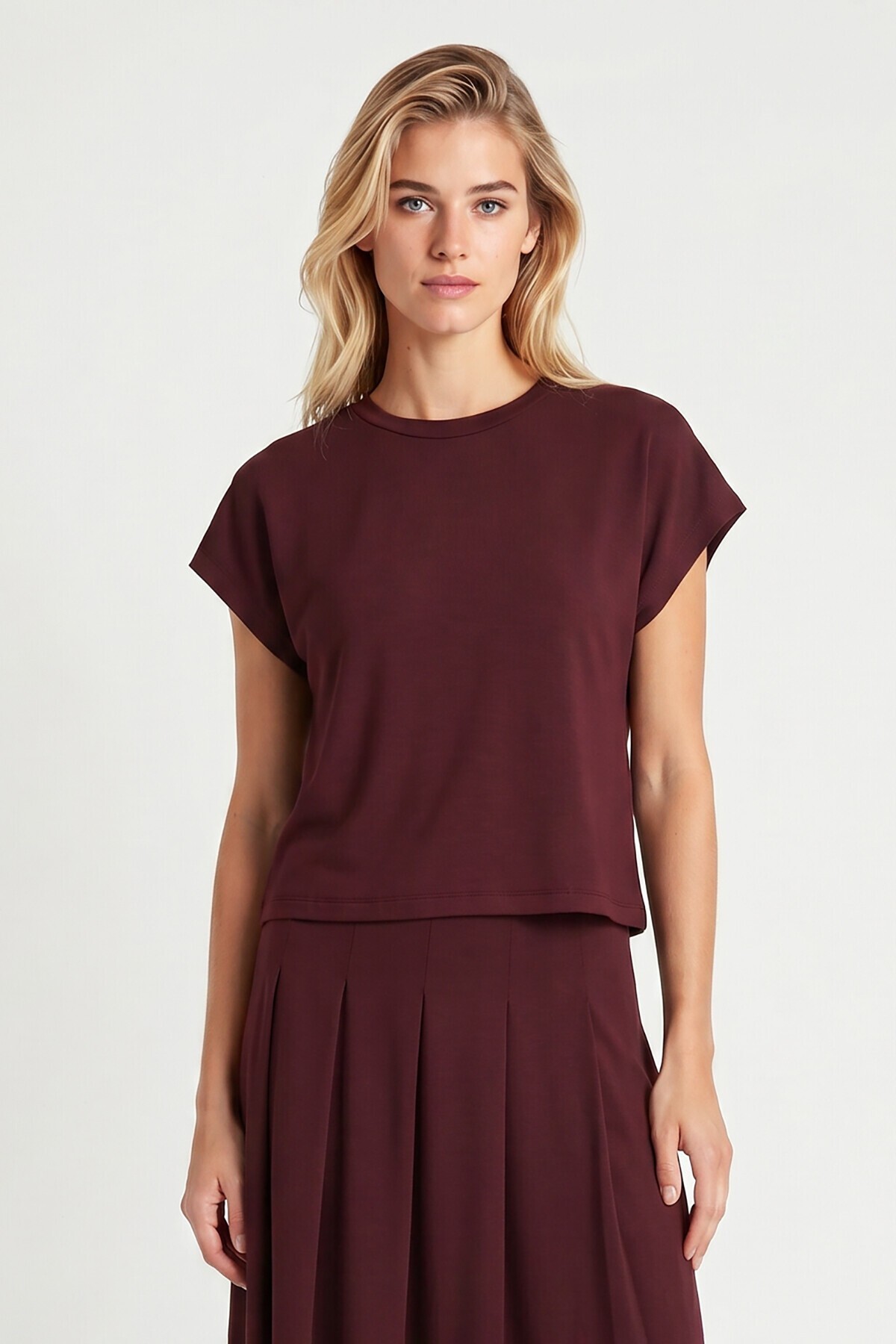 Modal Vatkalı T-shirt Etek Takım MÜRDÜM LNT0041