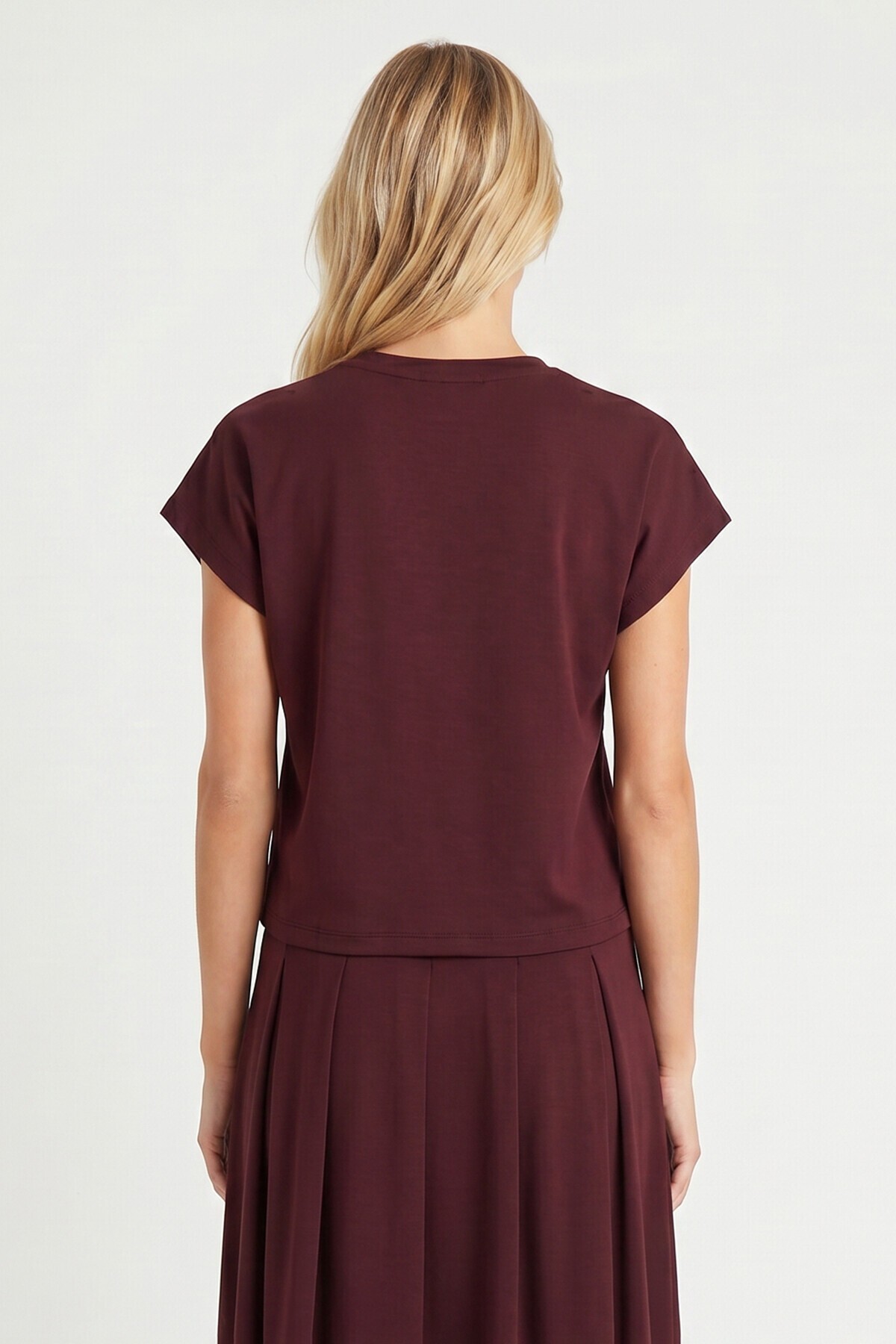 Modal Vatkalı T-shirt Etek Takım MÜRDÜM LNT0041