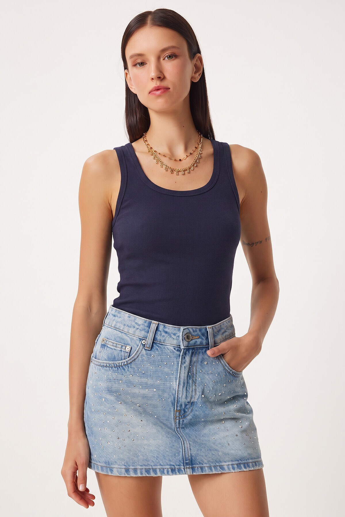 2li Fitilli Kalın Askılı Örme Atlet PEMBE LACİVERT LHJ0002