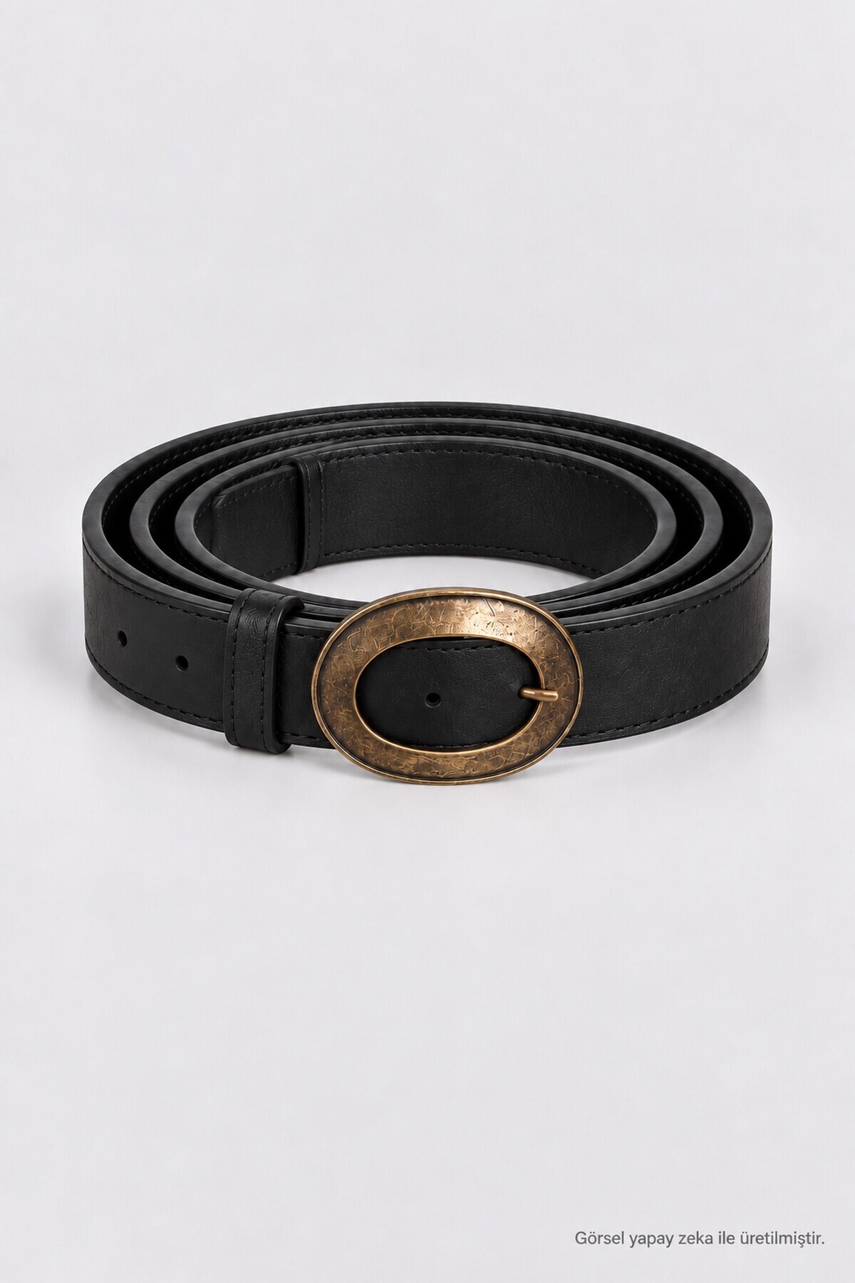 Antik Oval Tokalı Suni Deri Kemer SİYAH LKM0005