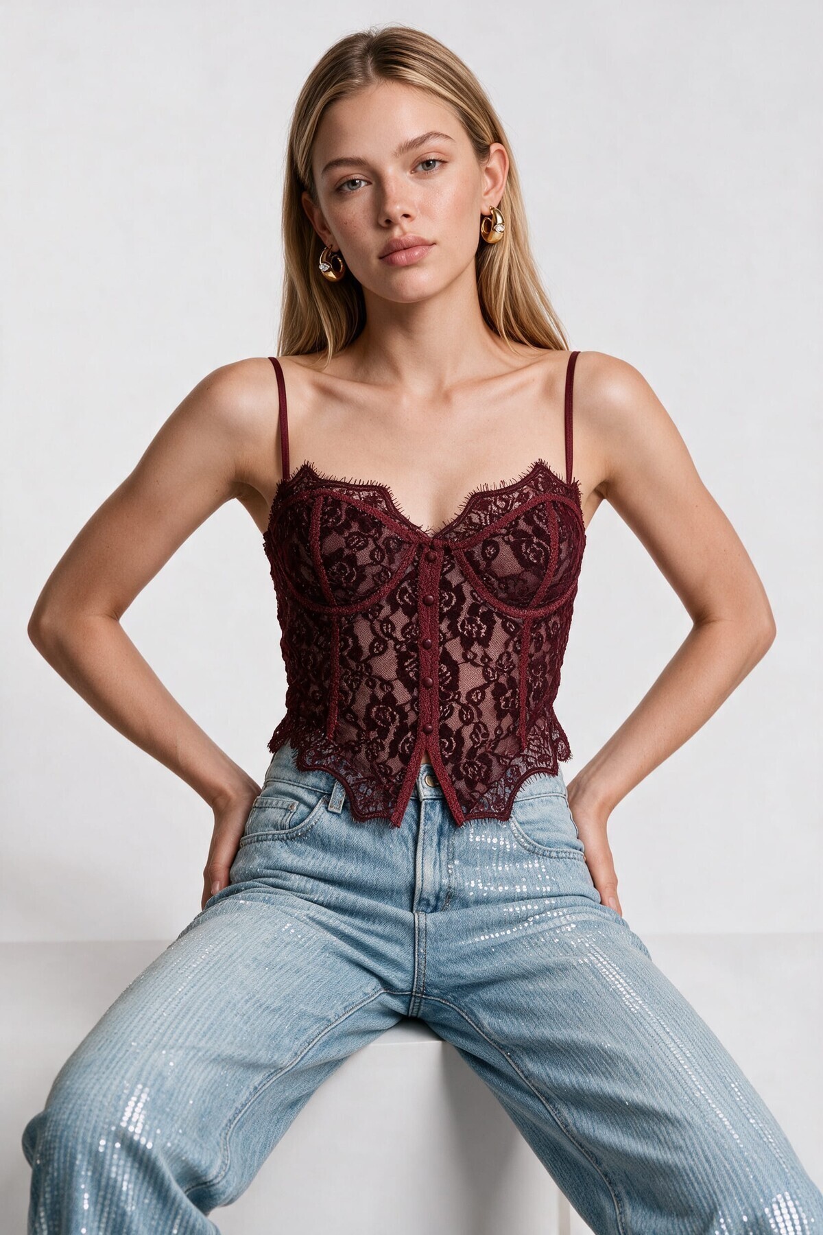 Dantelli Korse Bluz BORDO LCV0010