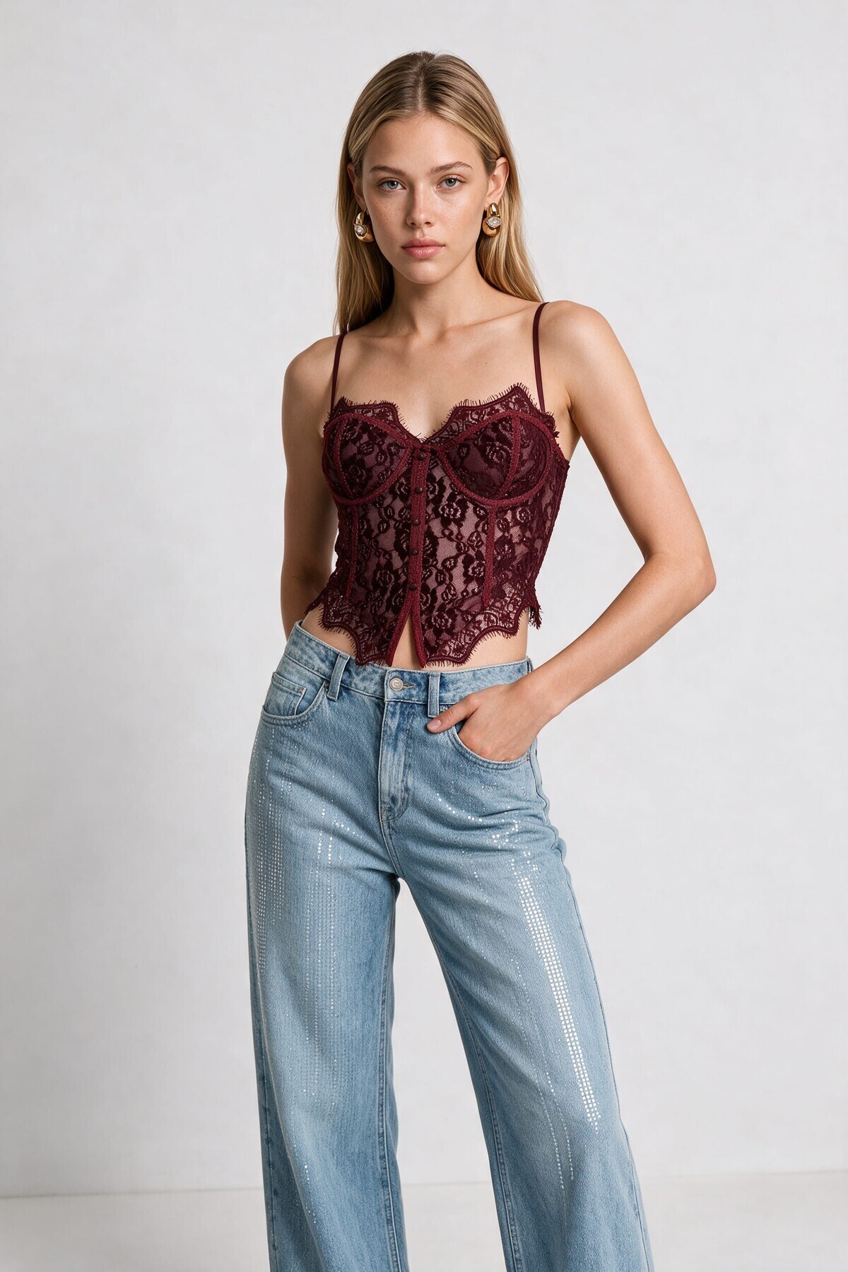Dantelli Korse Bluz BORDO LCV0010