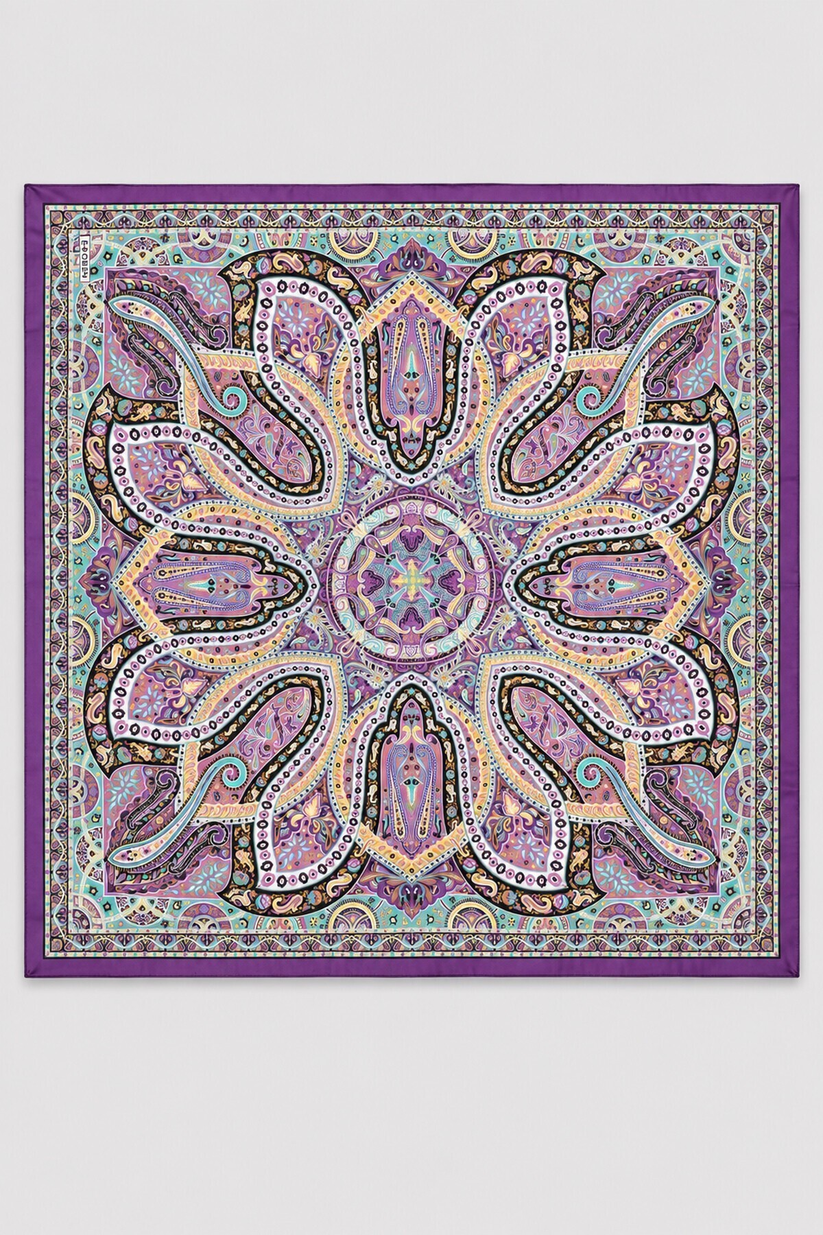 Desenli Fular Eşarp 90*90 MOR SARI LNW0003