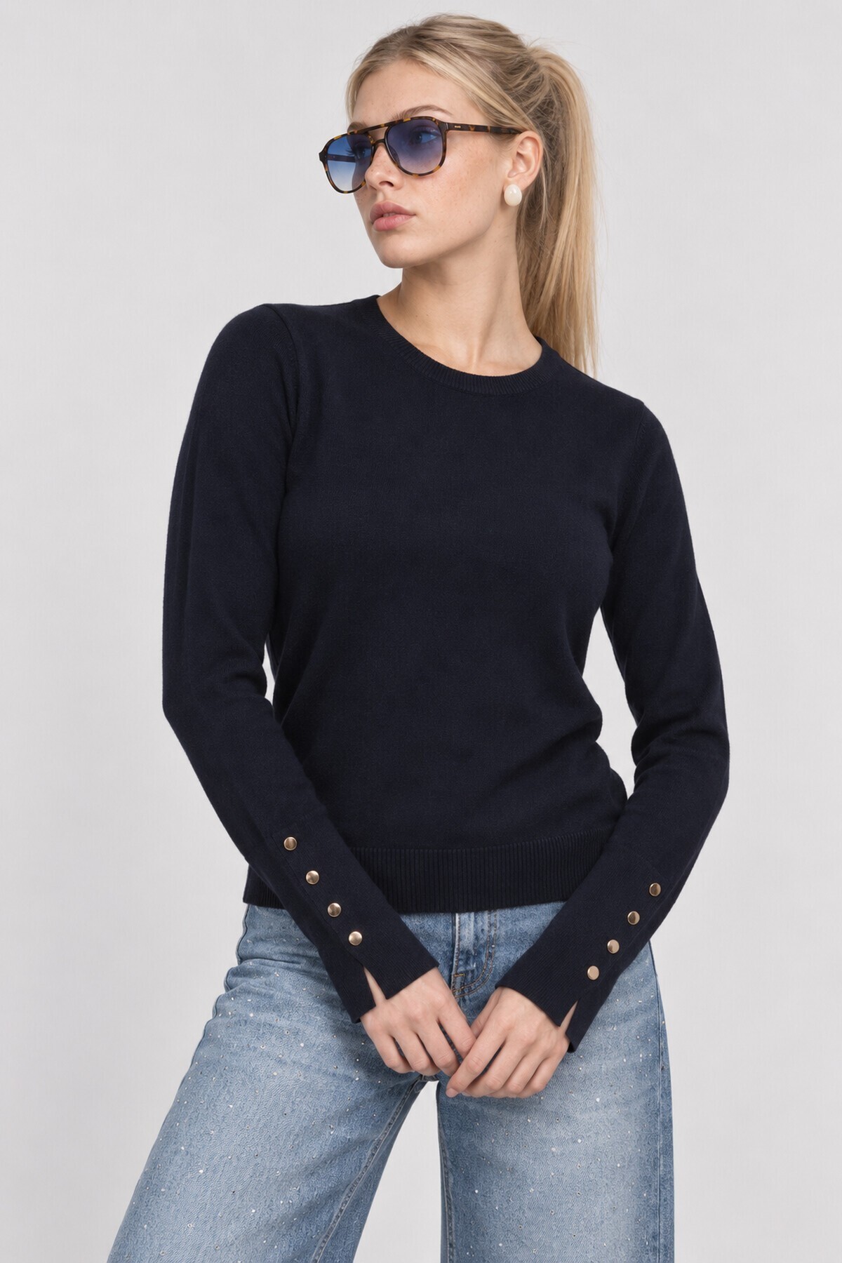 Düğme Detaylı Triko Kazak 4295 LACİVERT LMX0103
