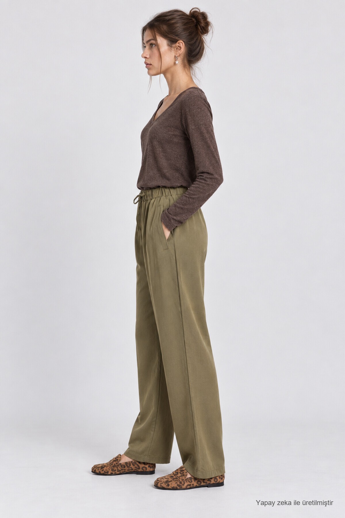 Geniş Paça Mevsimlik Gabardin Pantolon HAKİ LNZ0003