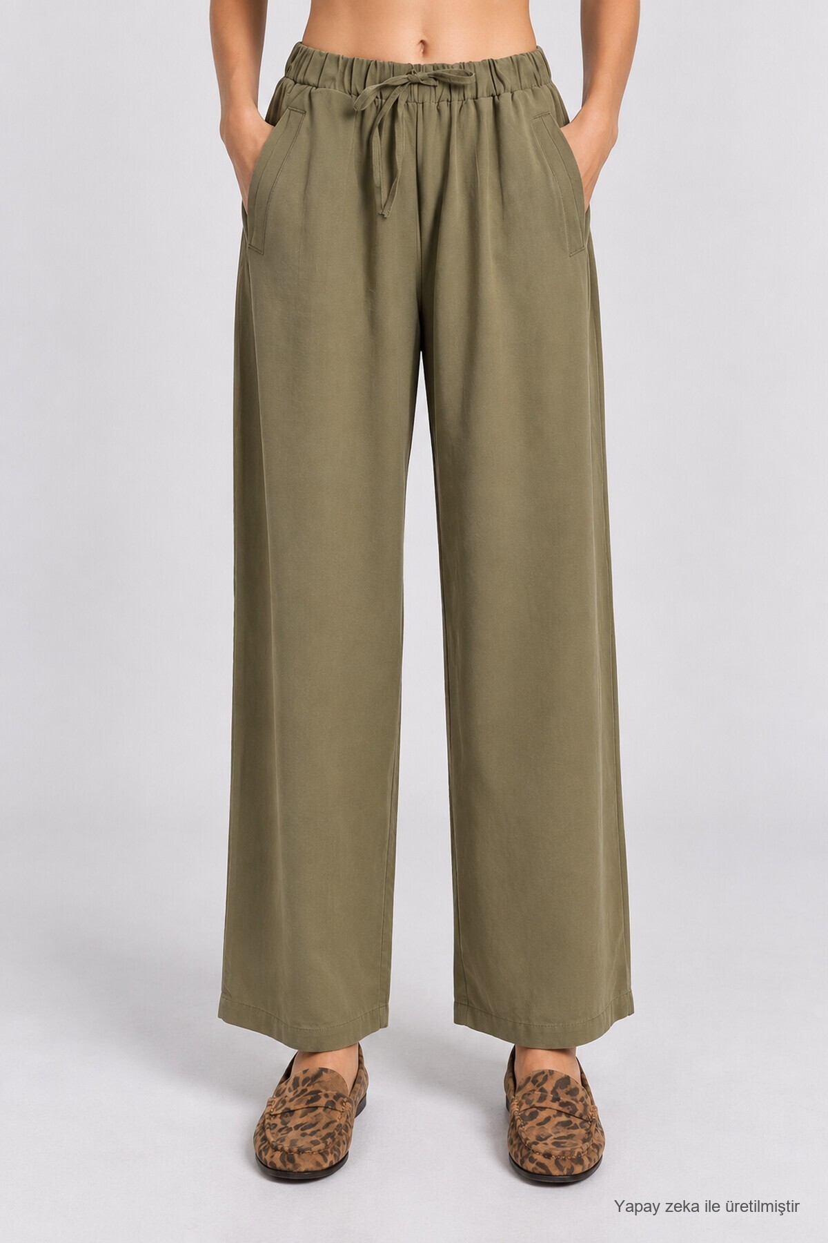 Geniş Paça Mevsimlik Gabardin Pantolon HAKİ LNZ0003