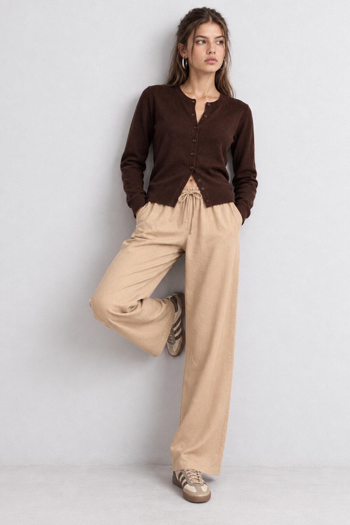 Geniş Paça Mevsimlik Gabardin Pantolon LATTE LNZ0003