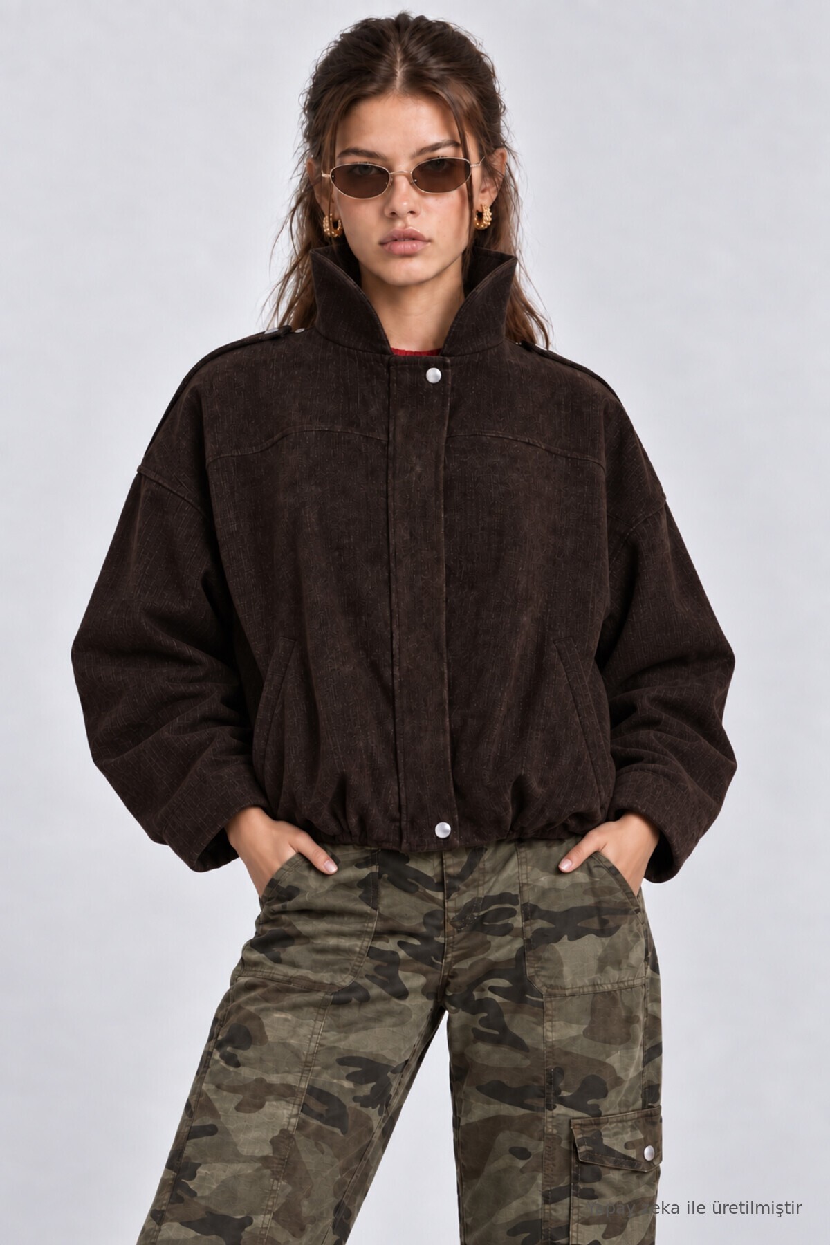 Kadife Dokulu Premium Selection Bomber Ceket KAHVERENGİ LBY0097