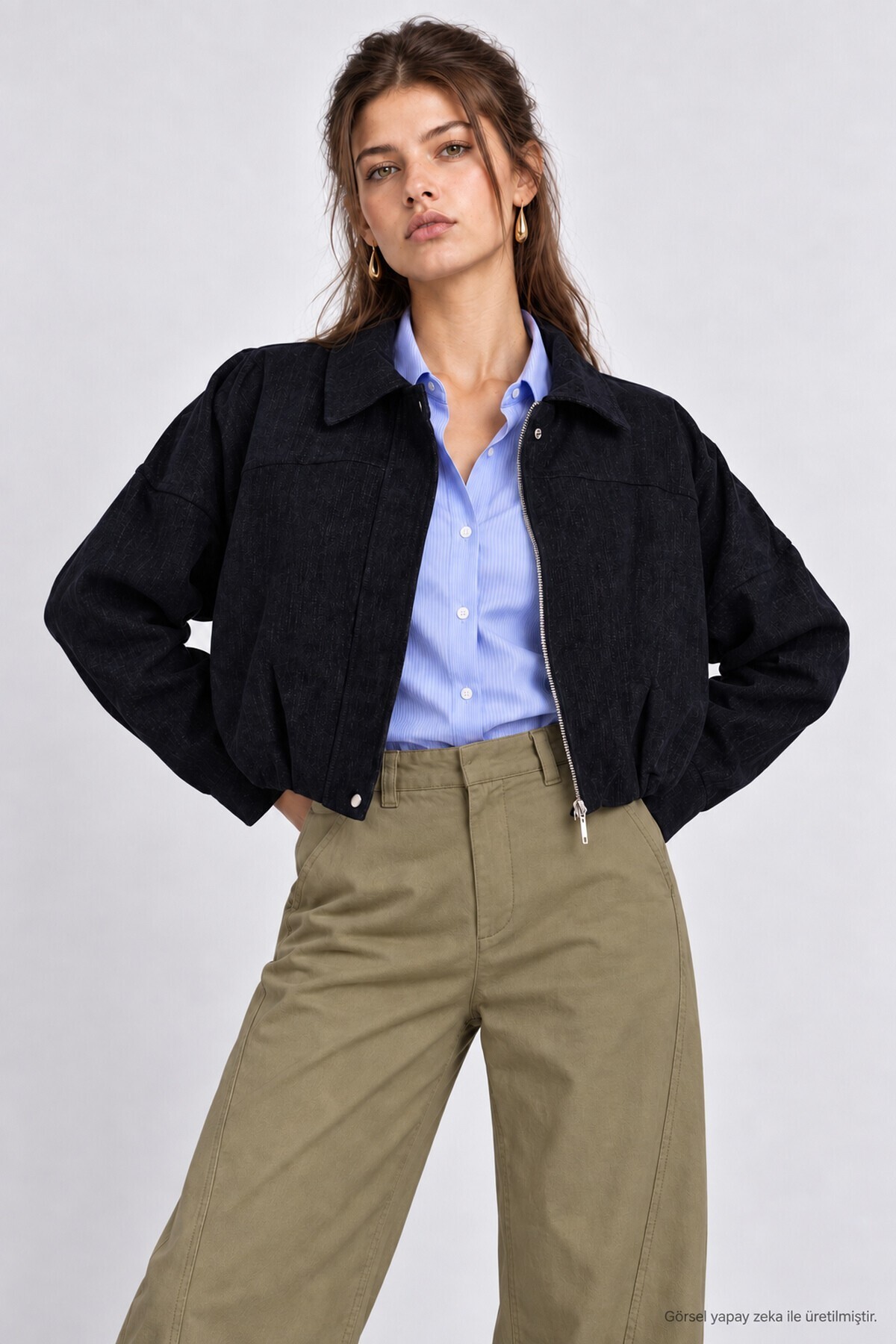 Kadife Dokulu Premium Selection Bomber Ceket LACİVERT LBY0097