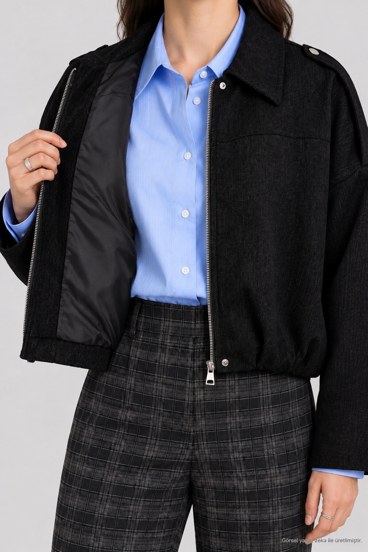 Kadife Dokulu Premium Selection Bomber Ceket SİYAH LBY0097
