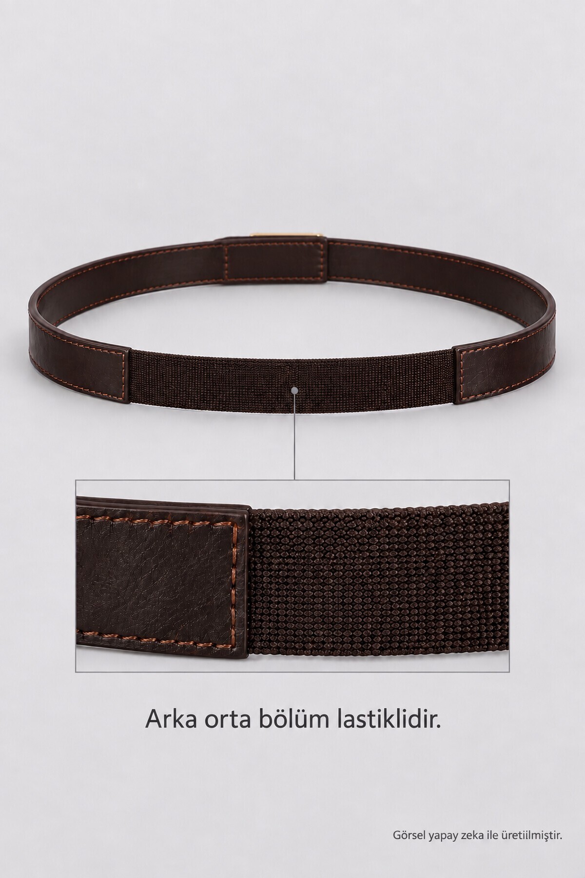 Kilitli Gold Tokalı Lastikli Suni Deri Kemer KAHVERENGİ LKM0017